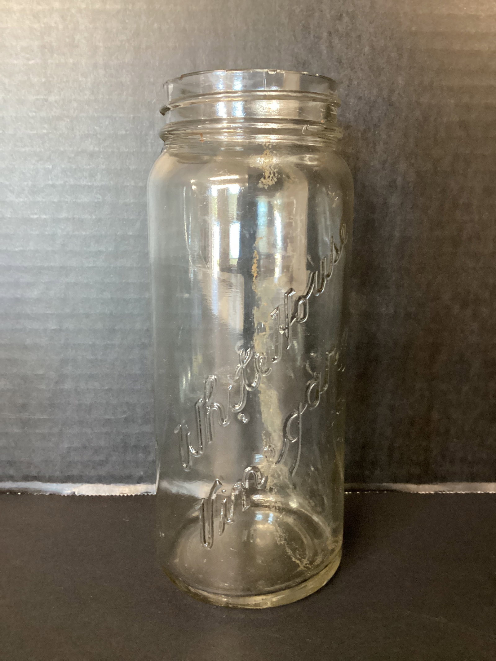White House Vinegar Jar: no lid, 8" h x 3" diameter 