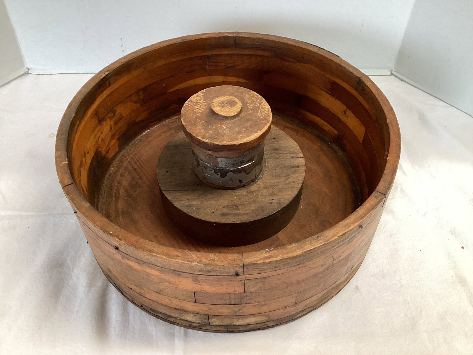 Vintage Wood Flat Belt Pulley Industrial Décor: 13 1/2" diameter x 5" d 