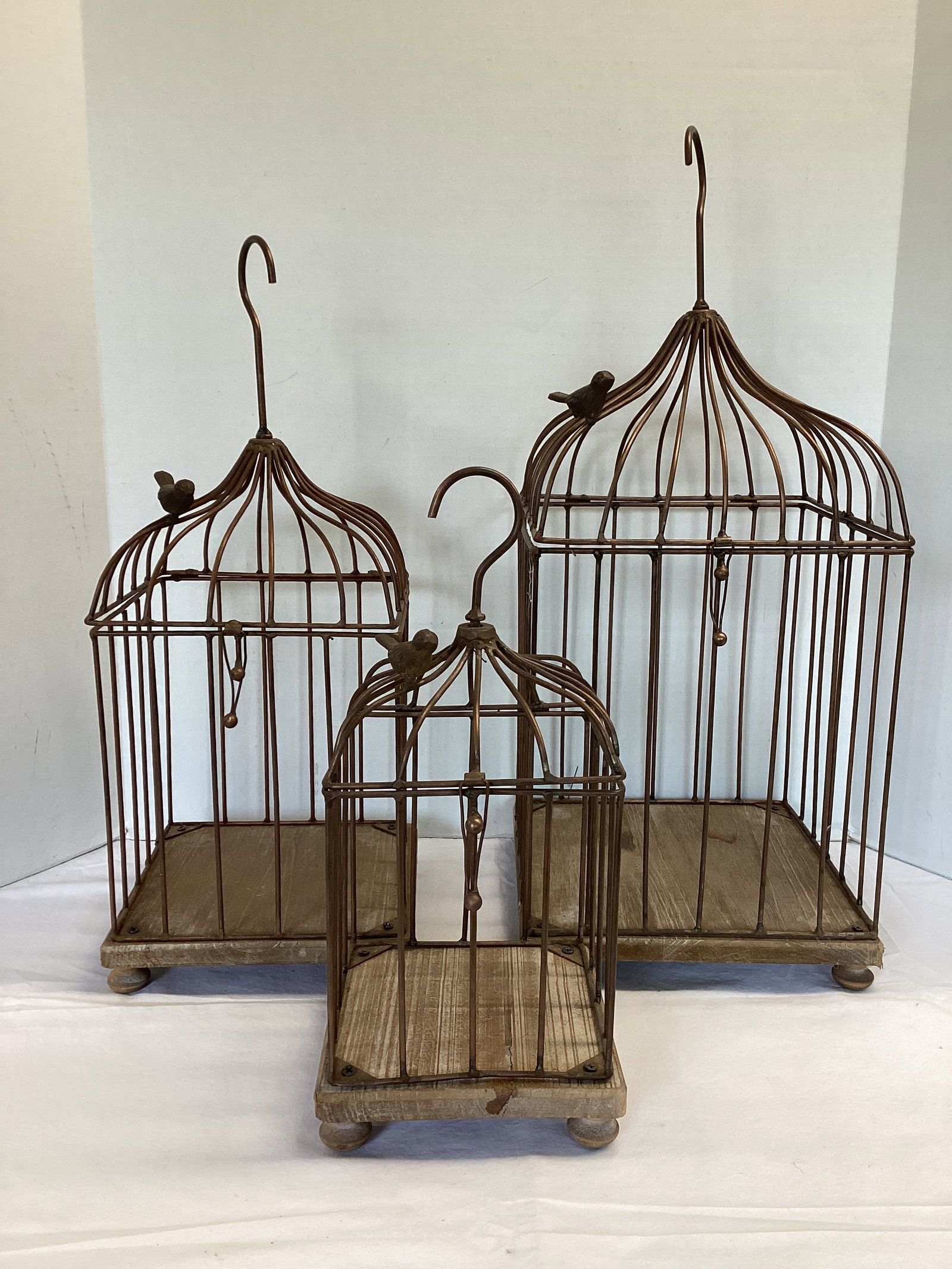 Set of Three Decorative Bird Cages: 6 1/4", 8", and 9" square, shipping unavailable for this lot 