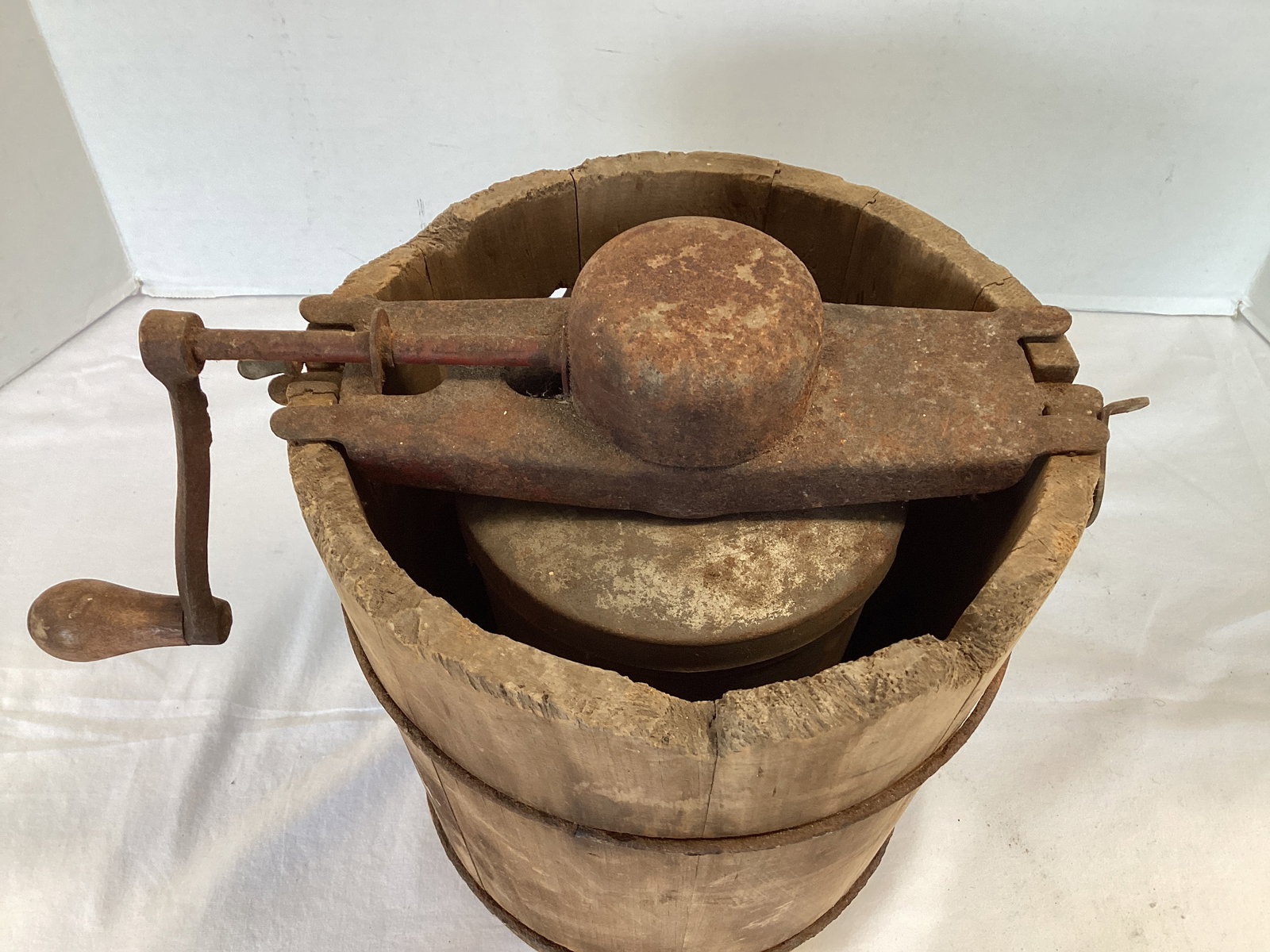 Antique Wood Hand Crank Ice Cream Freezer - 2
