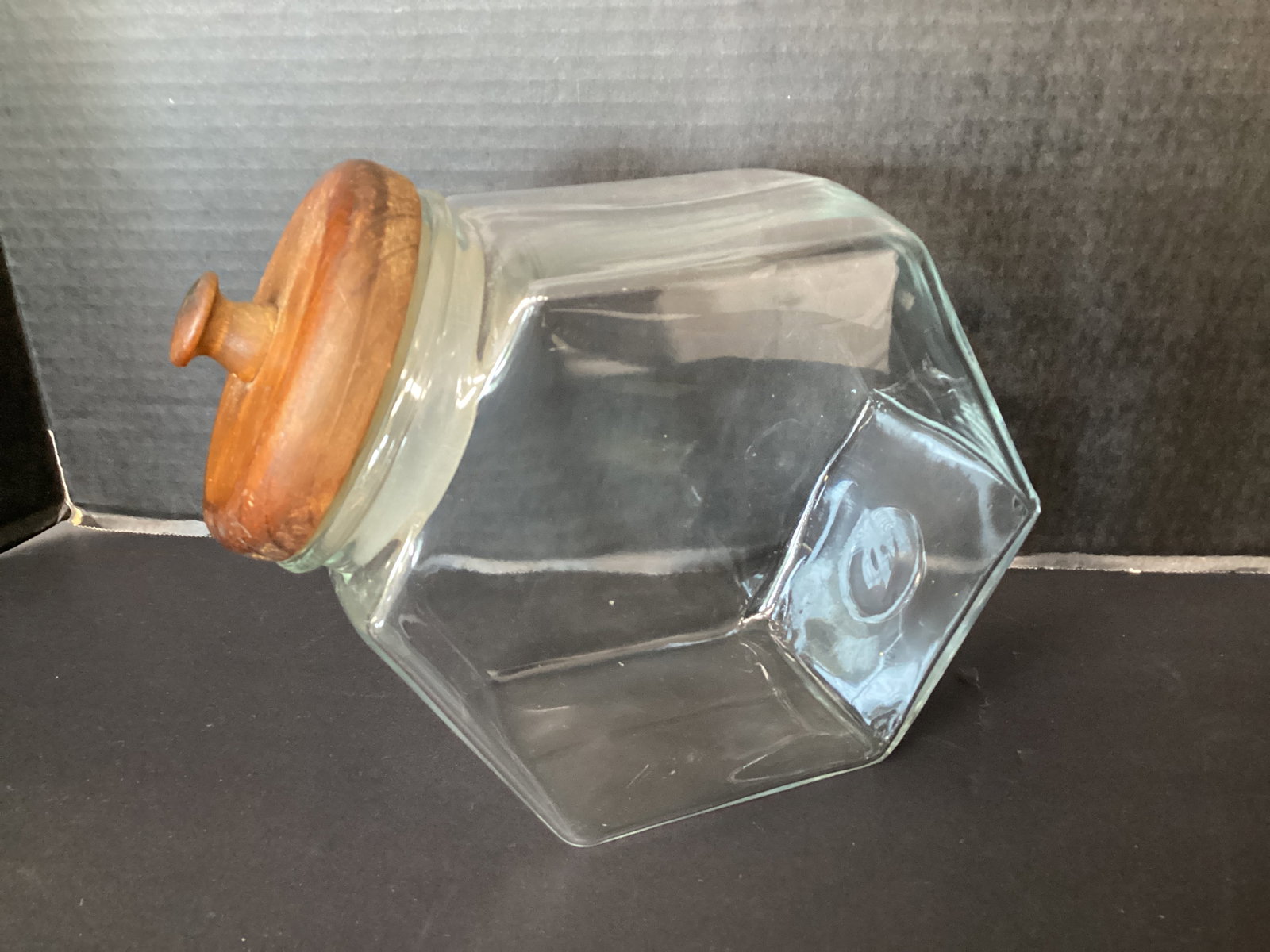 Hexagon Canister with Wood Lid: 10" h 