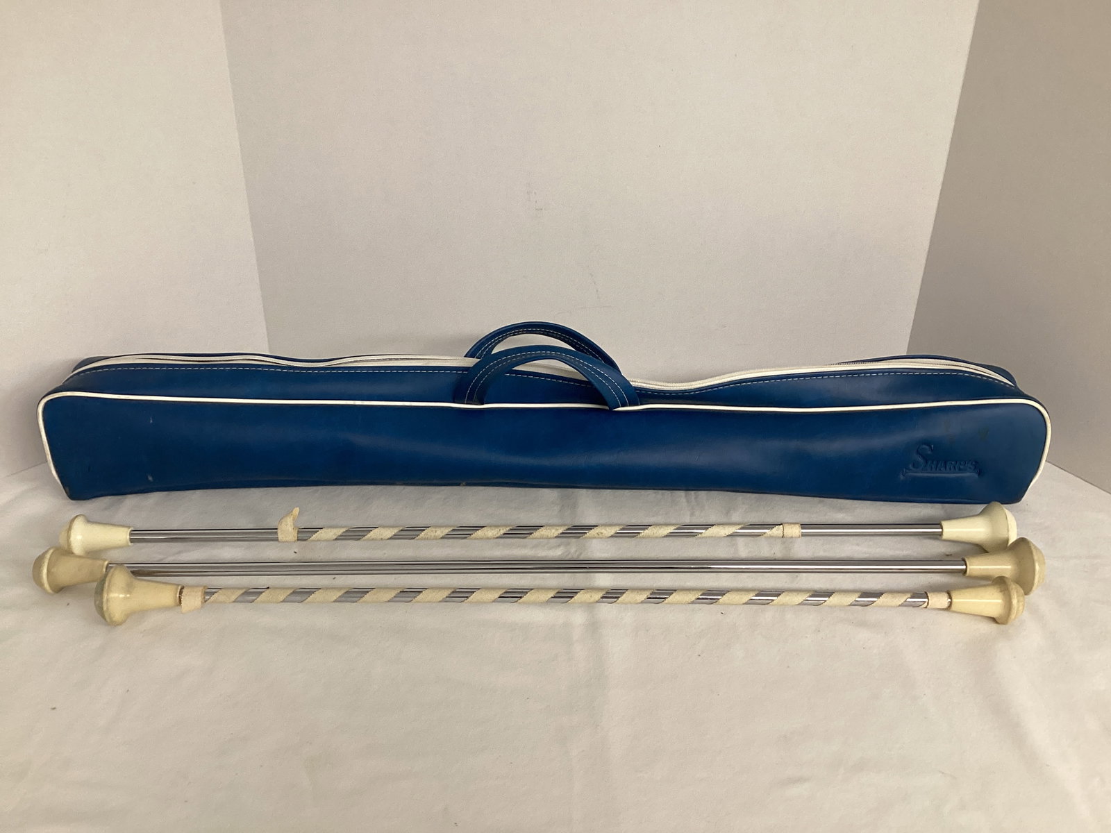 Three Vintage Star Twirling Batons in Sharp's Case: 24" and 27", shipping unavailable for this lot 