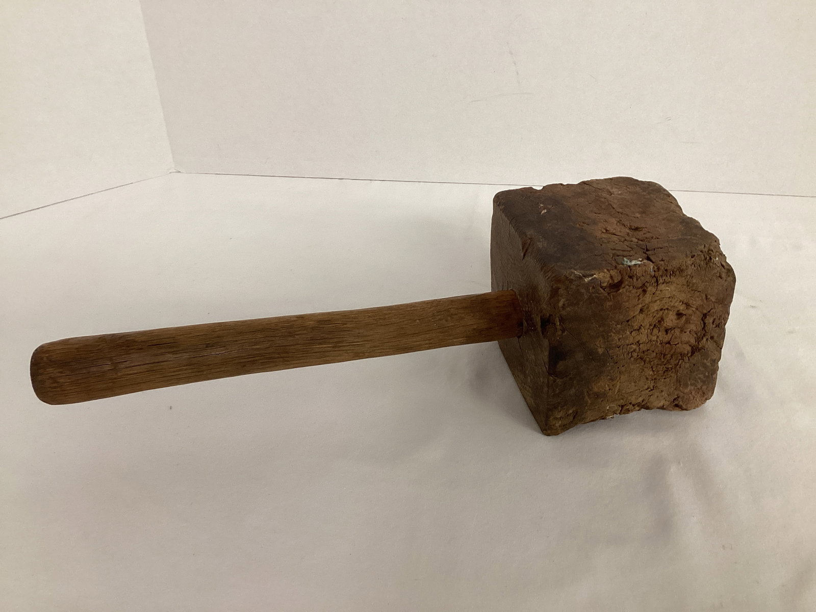 Antique Primitive Wood Mallet: 13 1/2" long