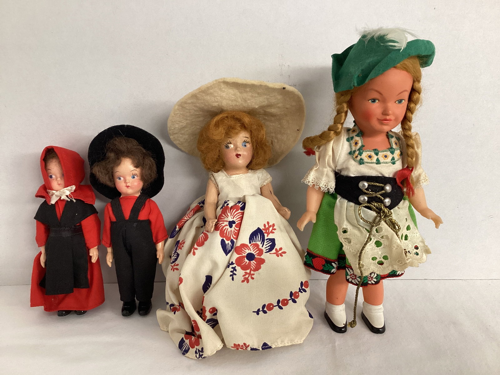 Amish Boy and Girl Dolls, Composite Doll, Swiss Doll: 5 1/4" to 8 1/2" h 