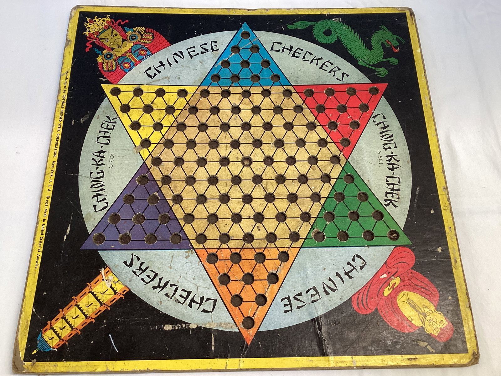 1938 Gotham Pressed Steel Corporation Cardboard Chinese Checkers Game Board (1 of 6)