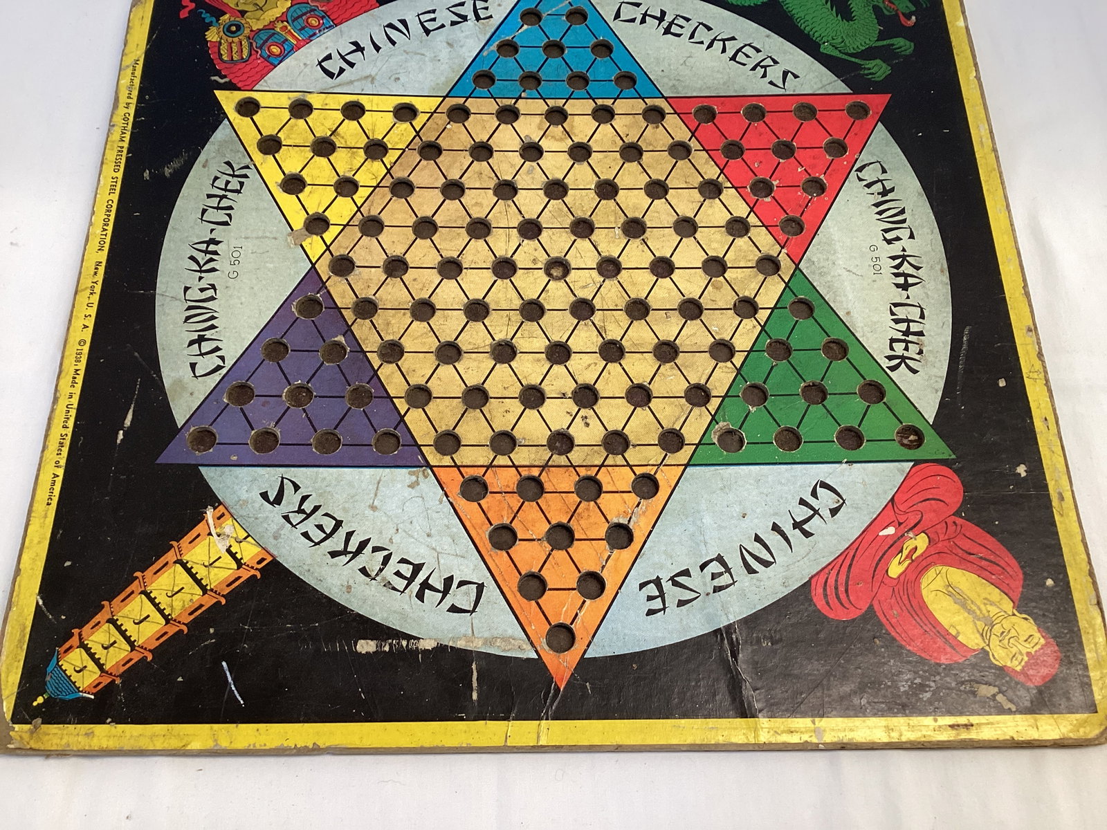 1938 Gotham Pressed Steel Corporation Cardboard Chinese Checkers Game Board - 3