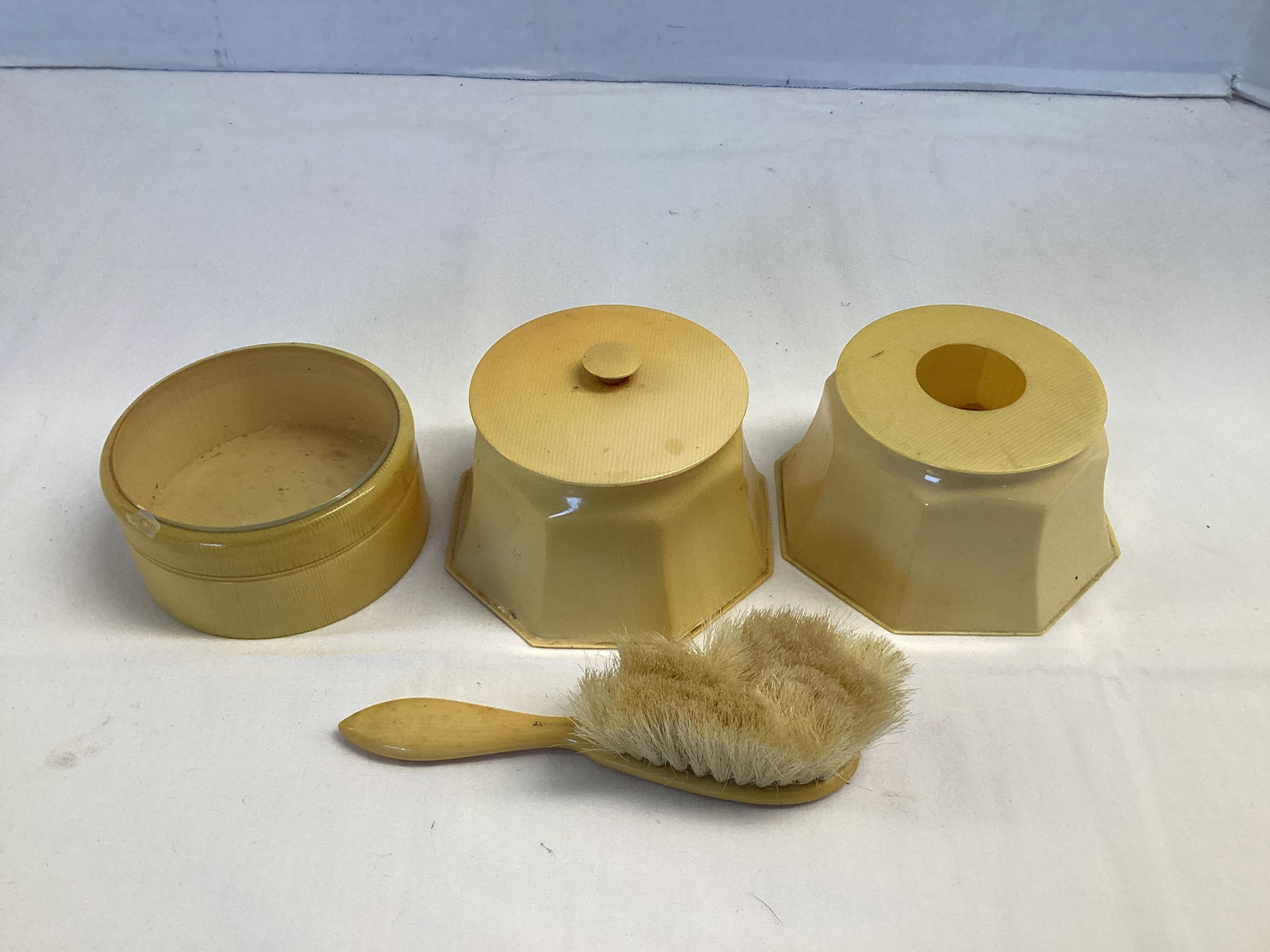 French Ivory Celluloid Dresser Vanity Set: Made in England 