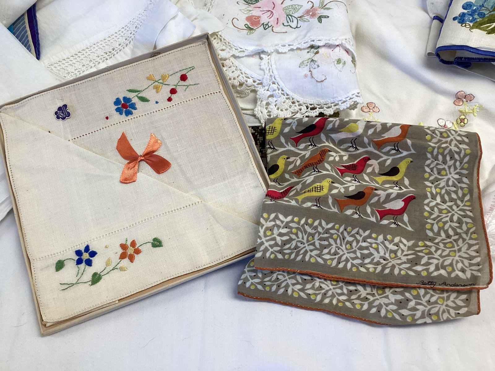 Vintage Linens, Apron, and Handkerchiefs - 2