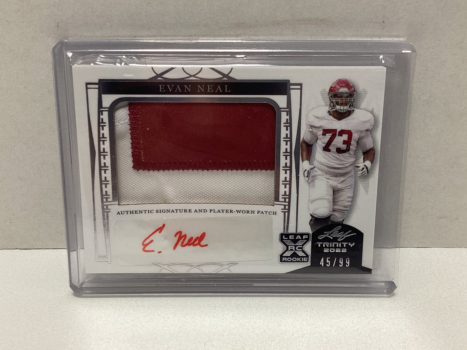 2022 Leaf Trinity Evan Neal Rookie Autograph Material Alabama Football Card (1 of 2)