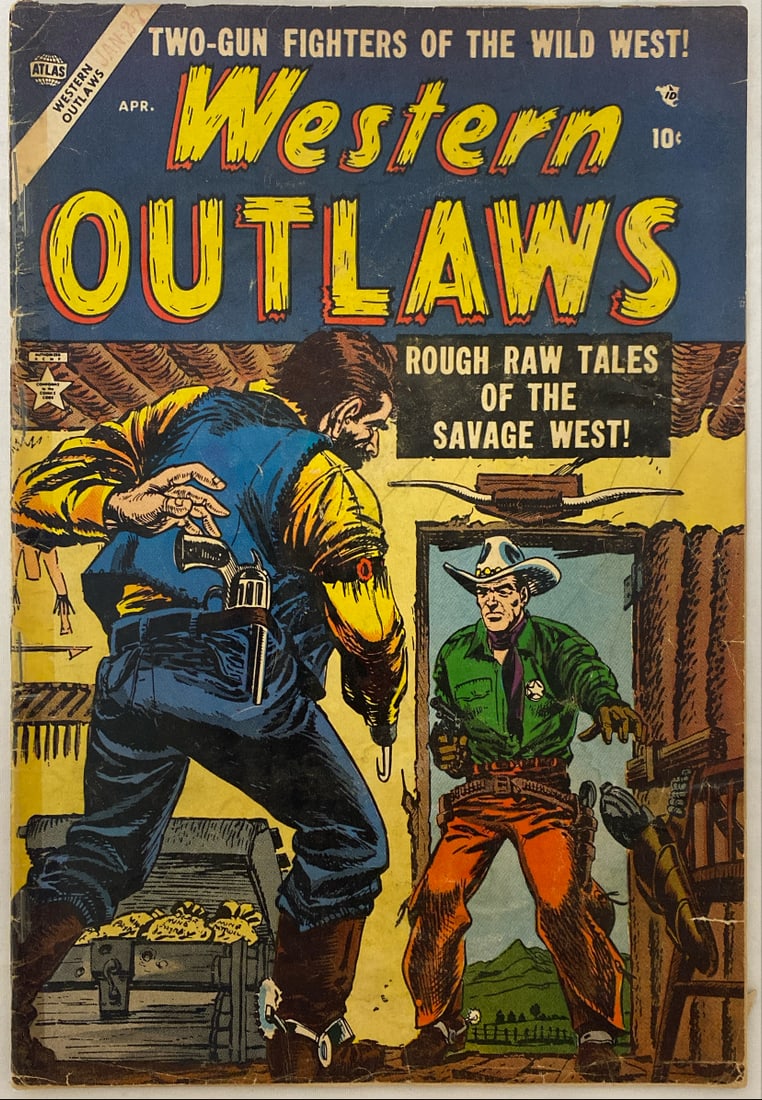 Western Outlaws 2 Atlas Comic Book: 1954, tape, restapled, please preview and see all photos for condition