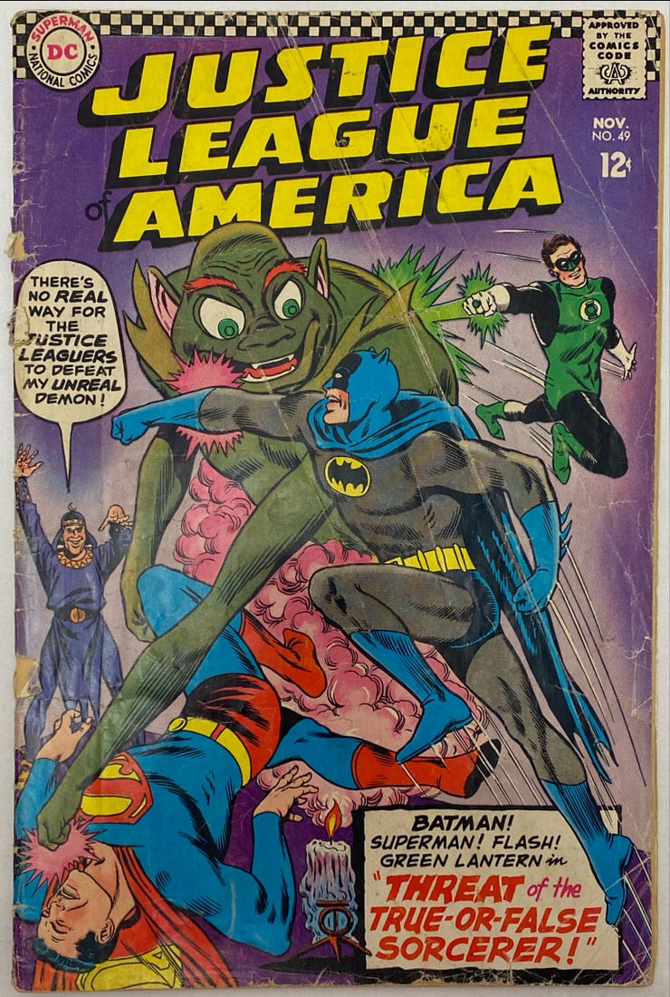 Justice League of America 49 DC Comic Book: 1966, cover detached at top staple, please preview and see all photos for condition