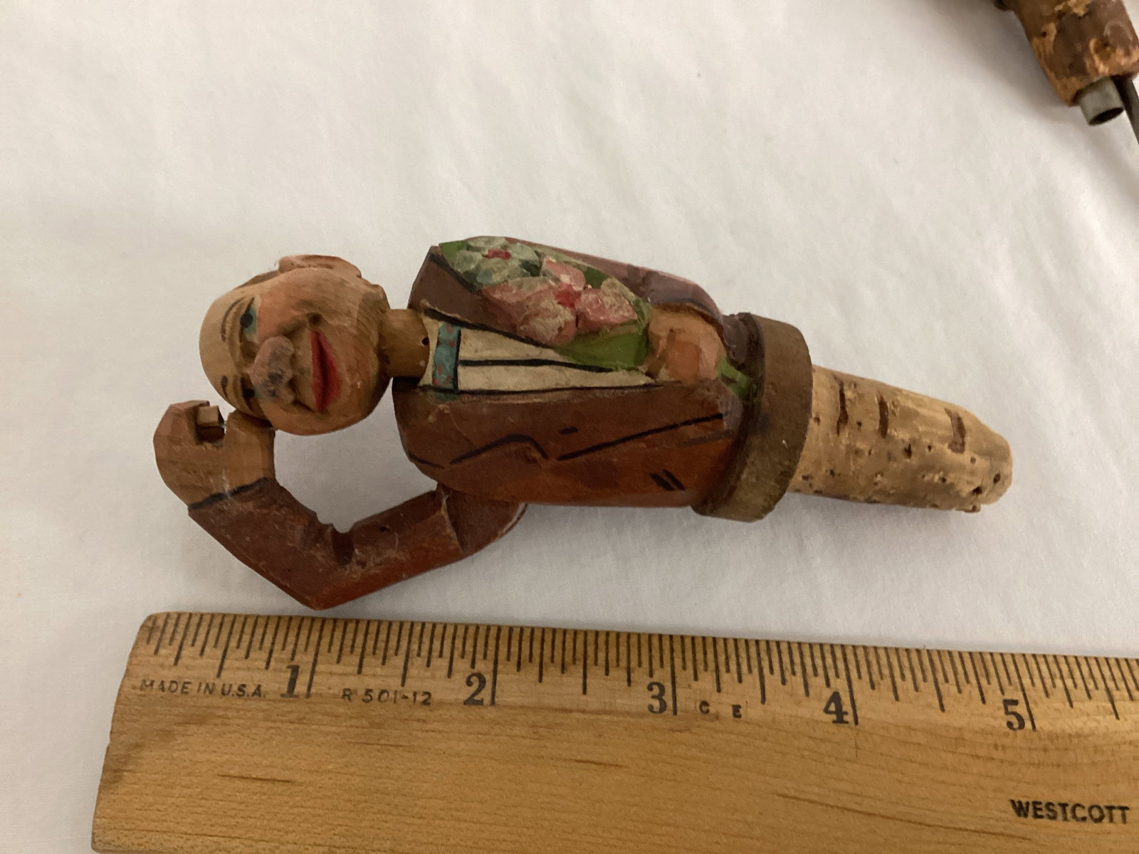 Wood Carved Figural Bottle Stopper, Pourer, and Man - 2