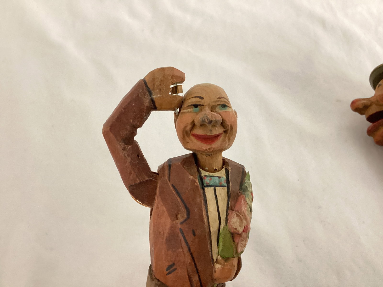 Wood Carved Figural Bottle Stopper, Pourer, and Man - 3