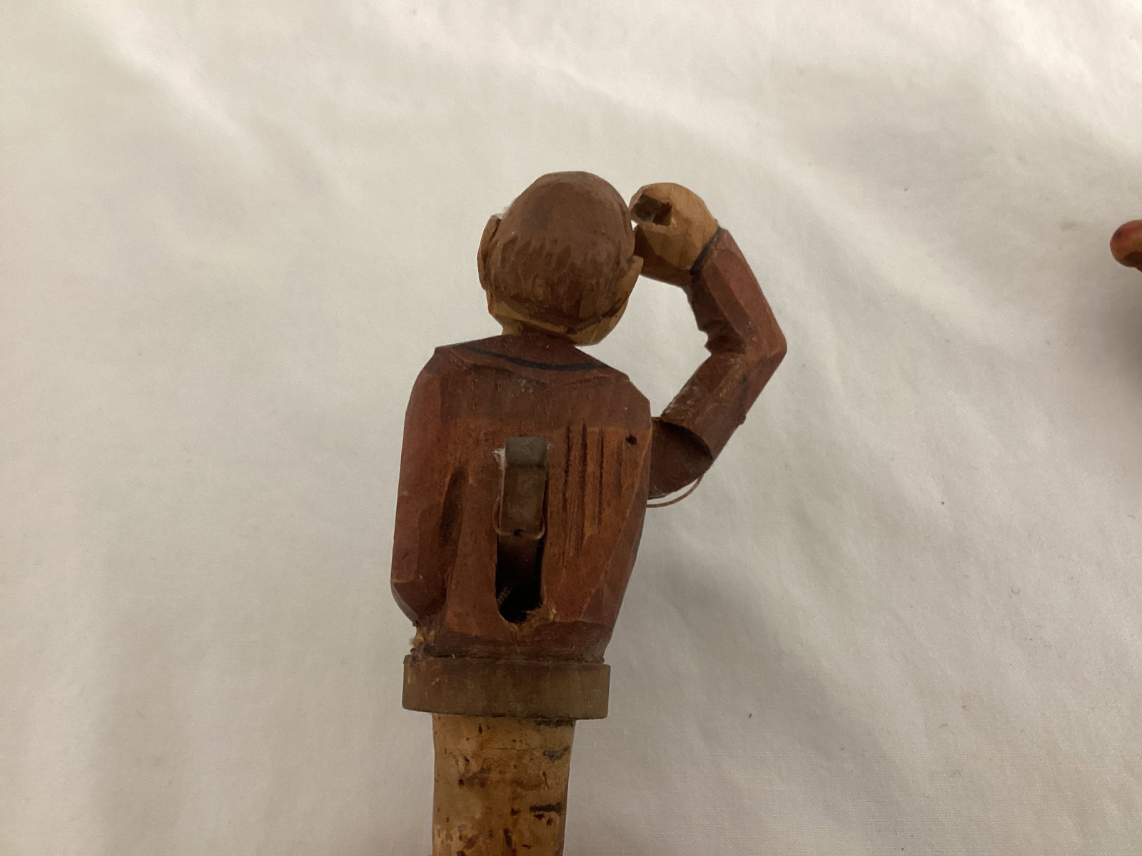 Wood Carved Figural Bottle Stopper, Pourer, and Man - 4