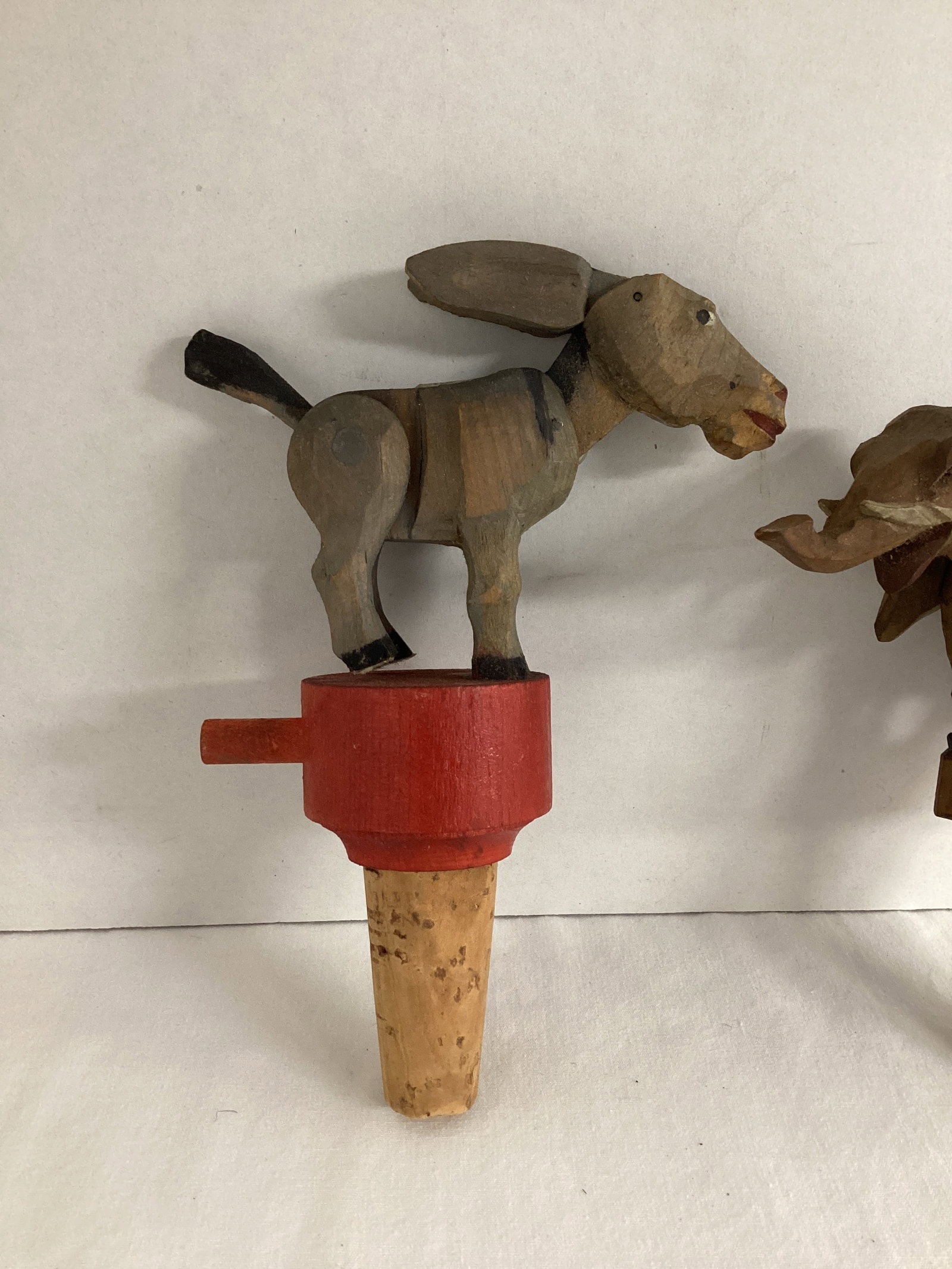 Wood Carved Mechanical Donkey and Elephant Bottle Stoppers - 2