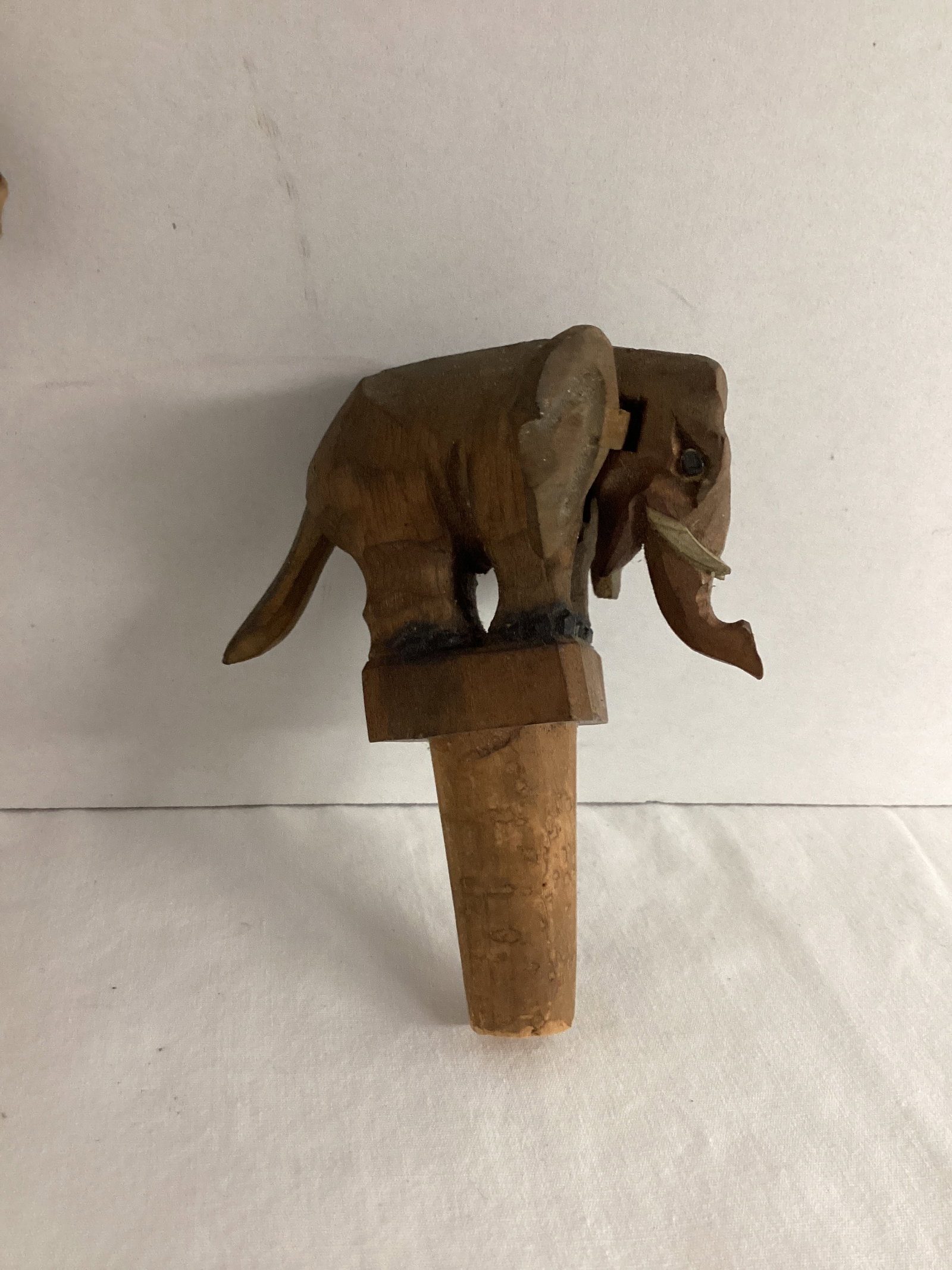 Wood Carved Mechanical Donkey and Elephant Bottle Stoppers - 5