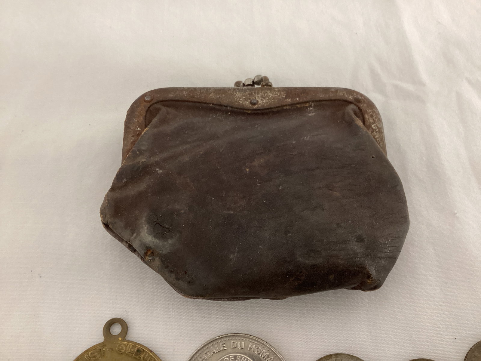 Foreign Souvenir Coins in Vintage Coin Purse - 6
