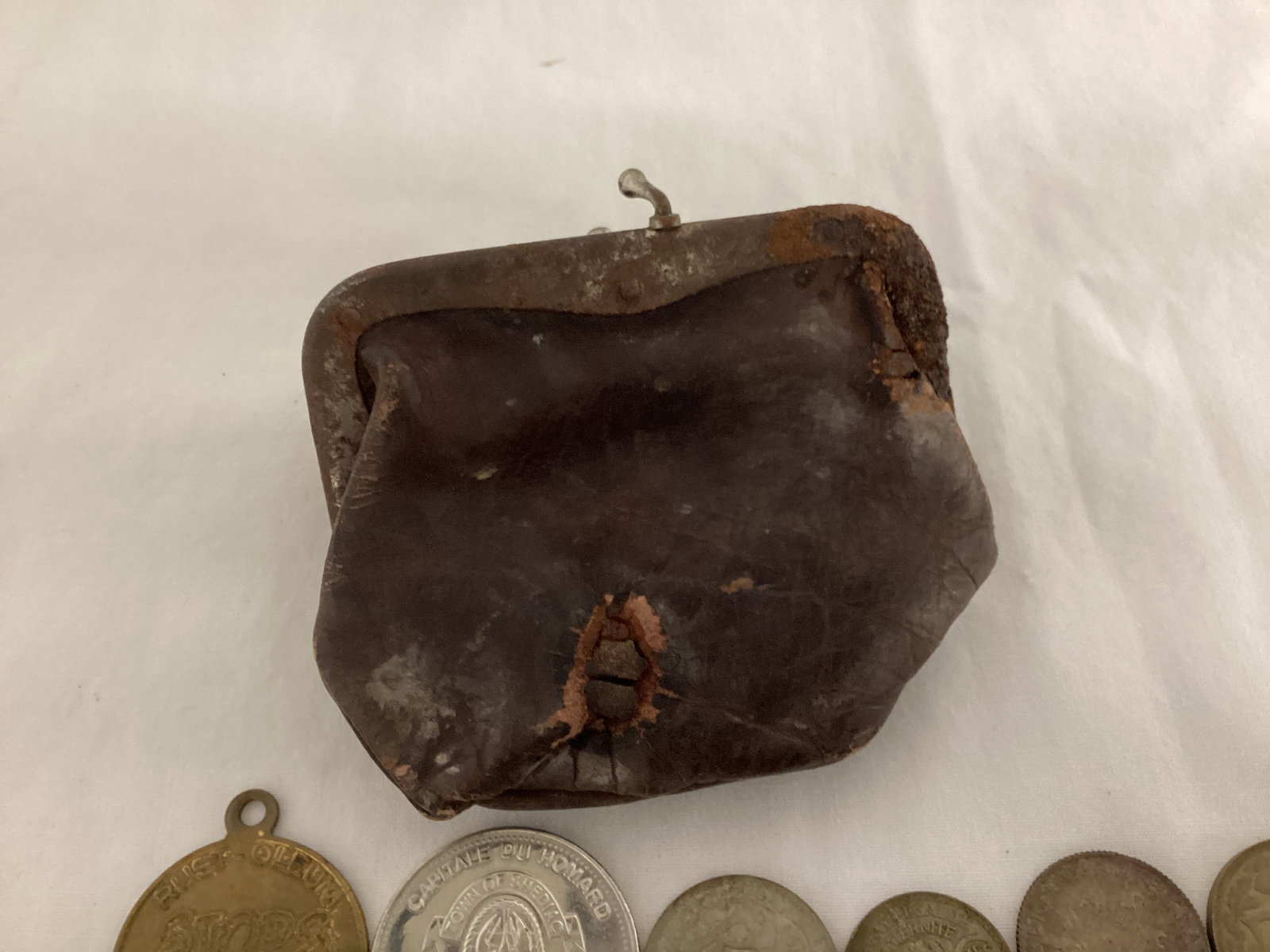 Foreign Souvenir Coins in Vintage Coin Purse - 7