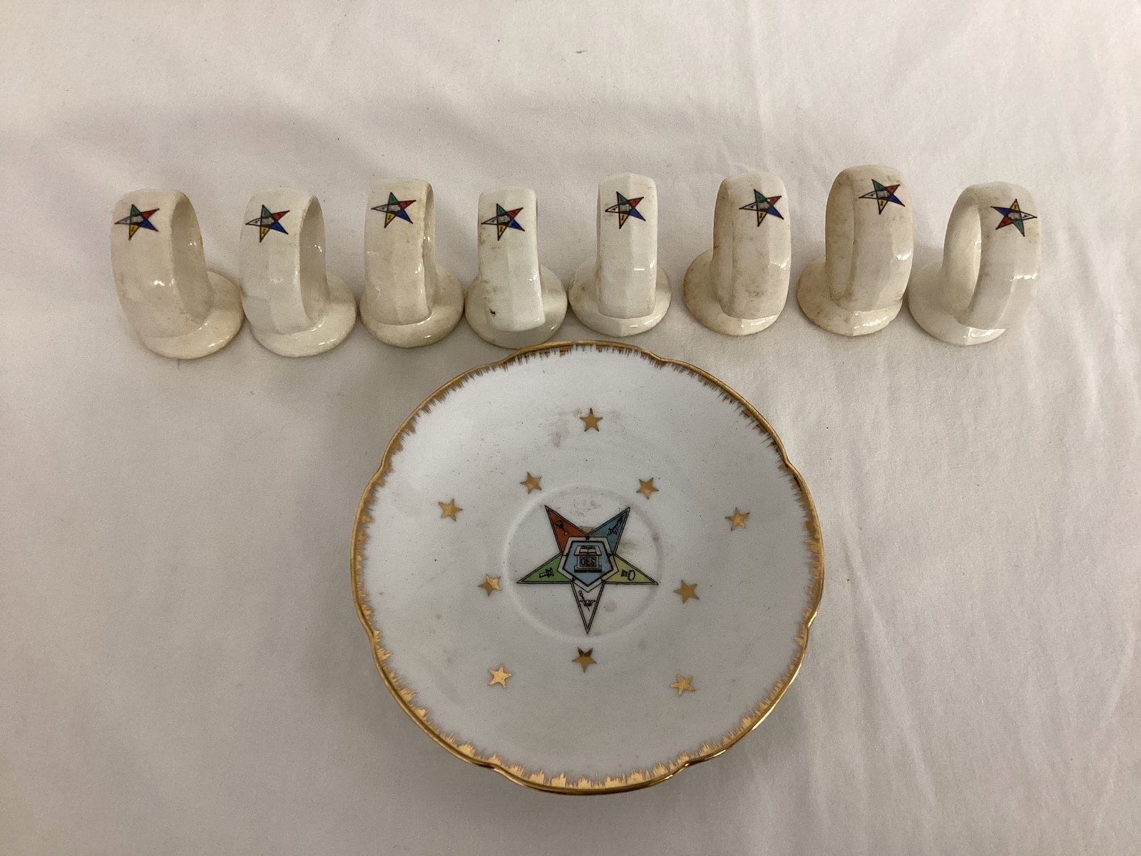 Order of the Eastern Star Freemason Saucer and Napkin Rings: .