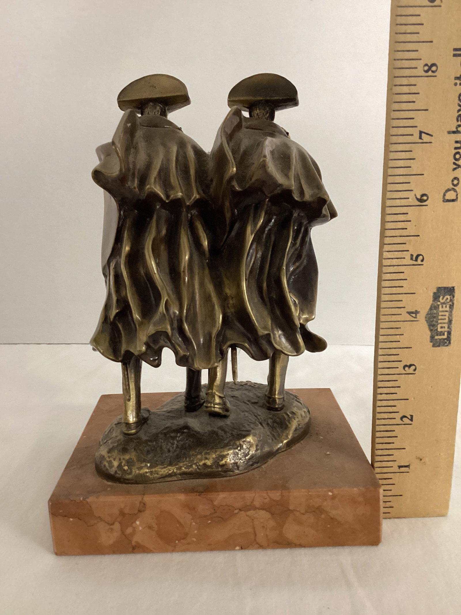 "The Carabinieri in the Storm" by Antonio Berti Metal Statue on Mable Base - 8