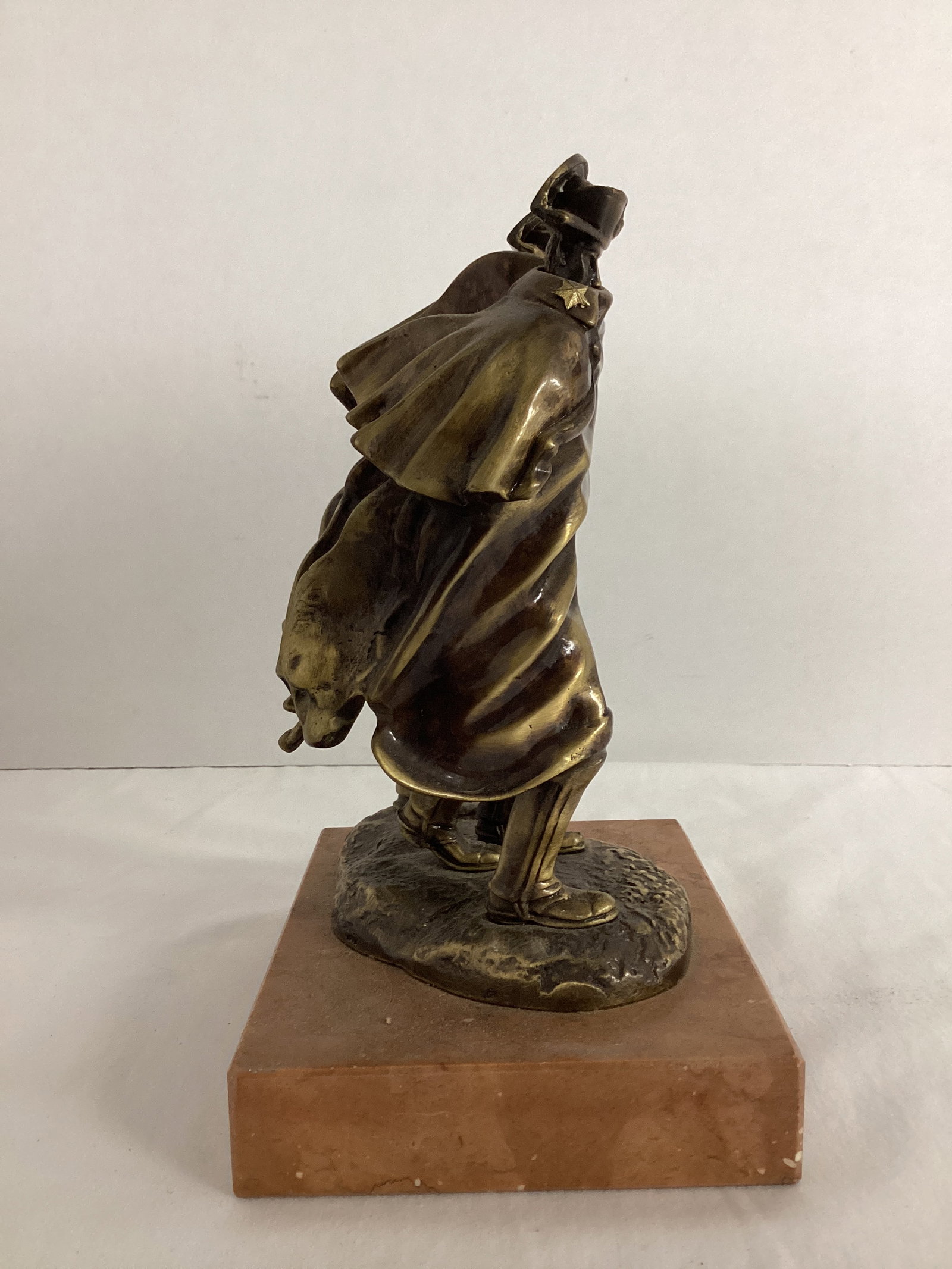 "The Carabinieri in the Storm" by Antonio Berti Metal Statue on Mable Base - 9