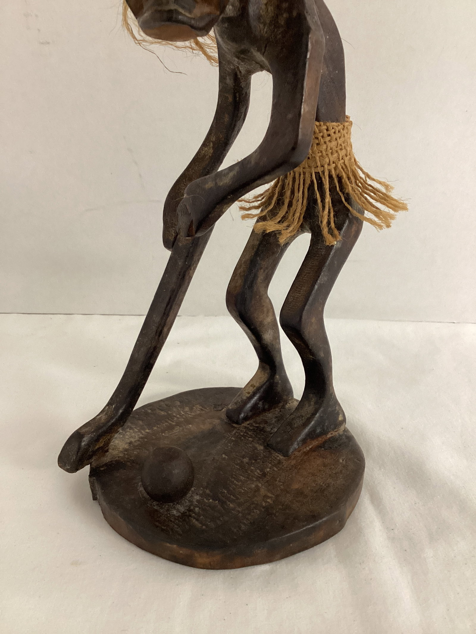 Tribal Man Playing Golf Wood Figure - 3