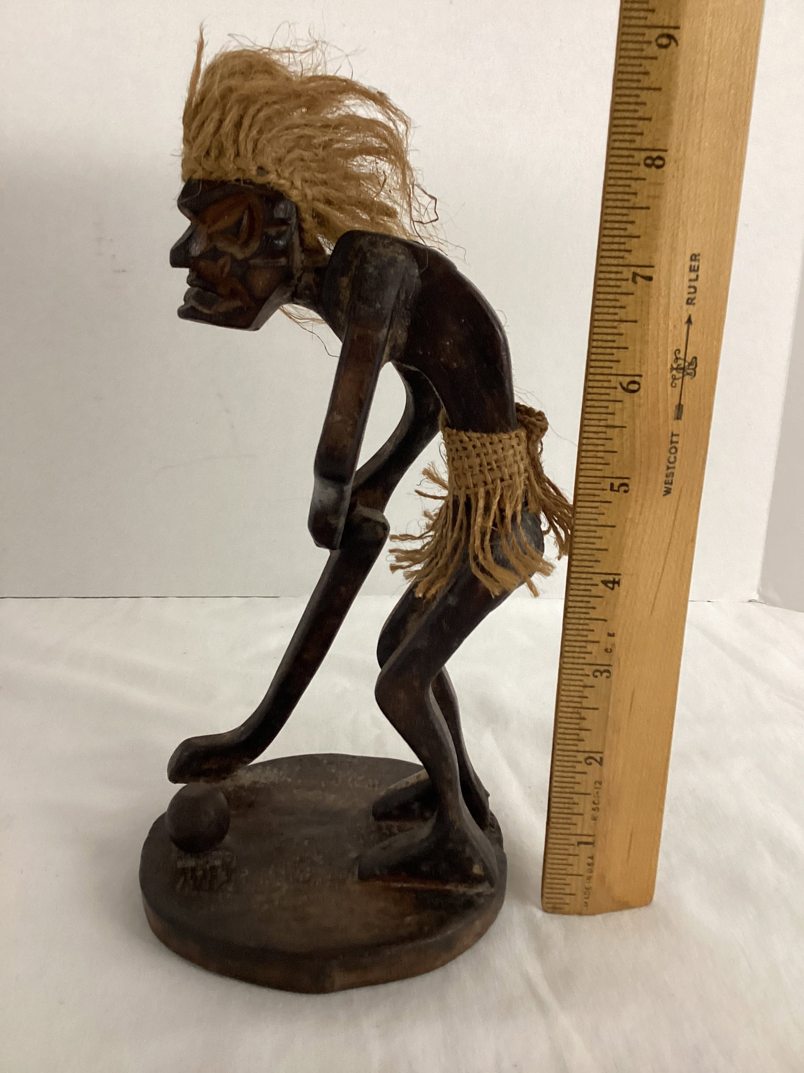 Tribal Man Playing Golf Wood Figure - 4