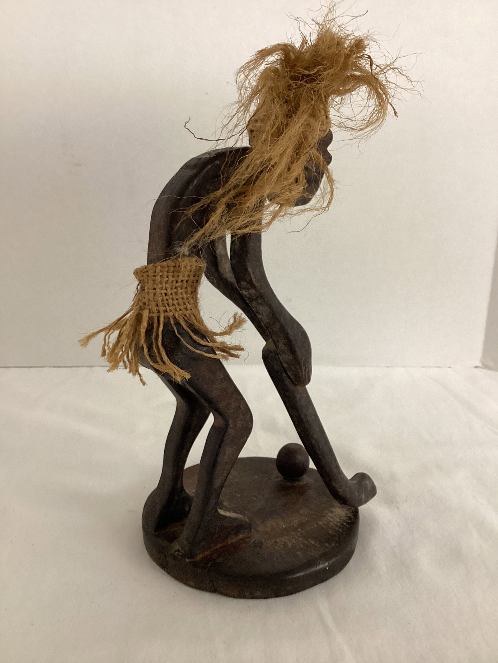 Tribal Man Playing Golf Wood Figure - 5