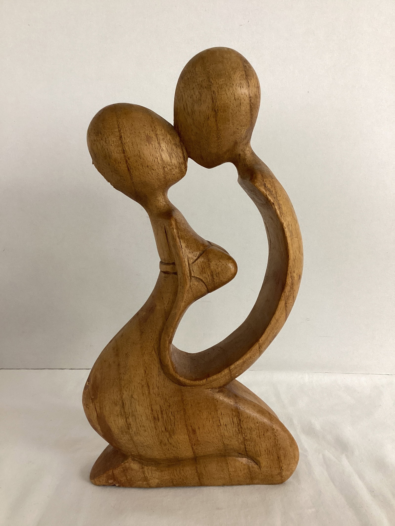 Wood Carved Lovers Statue: chipped, 12" h