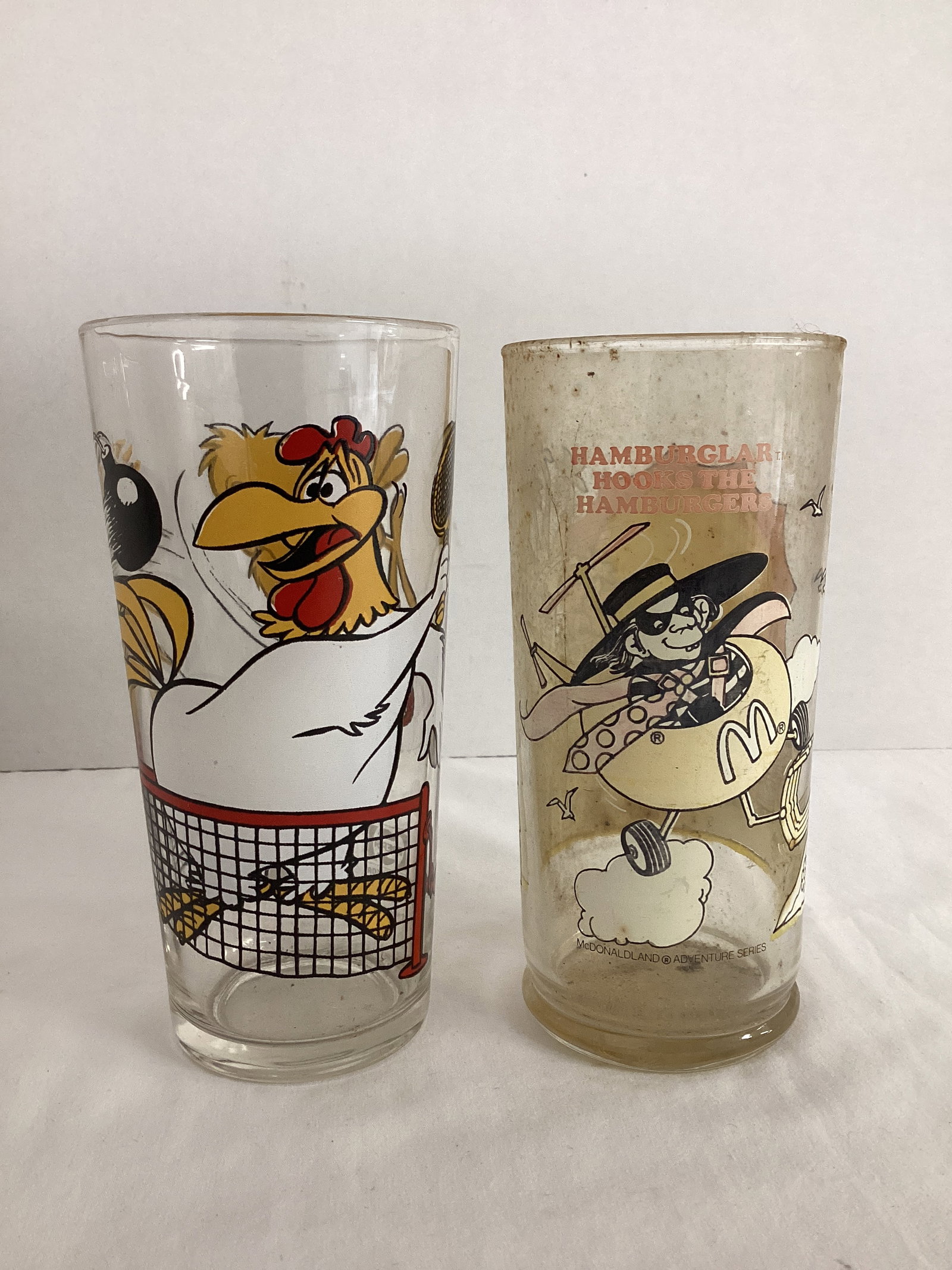 Foghorn Leghorn Pepsi Glass and McDonald's Hamburglar Glass: 6 1/4" h