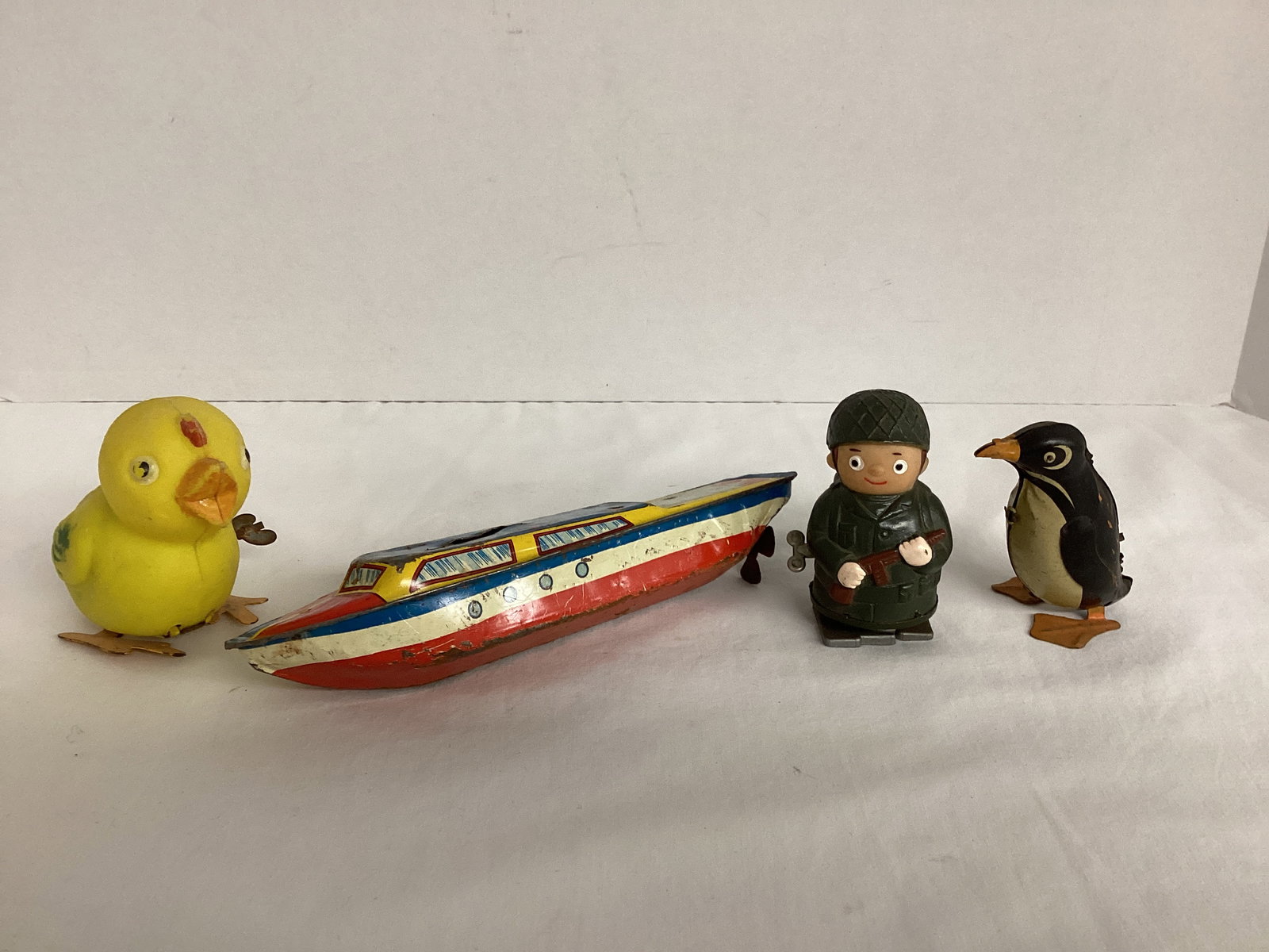 Four Vintage Wind Up Toys: not working, some missing parts