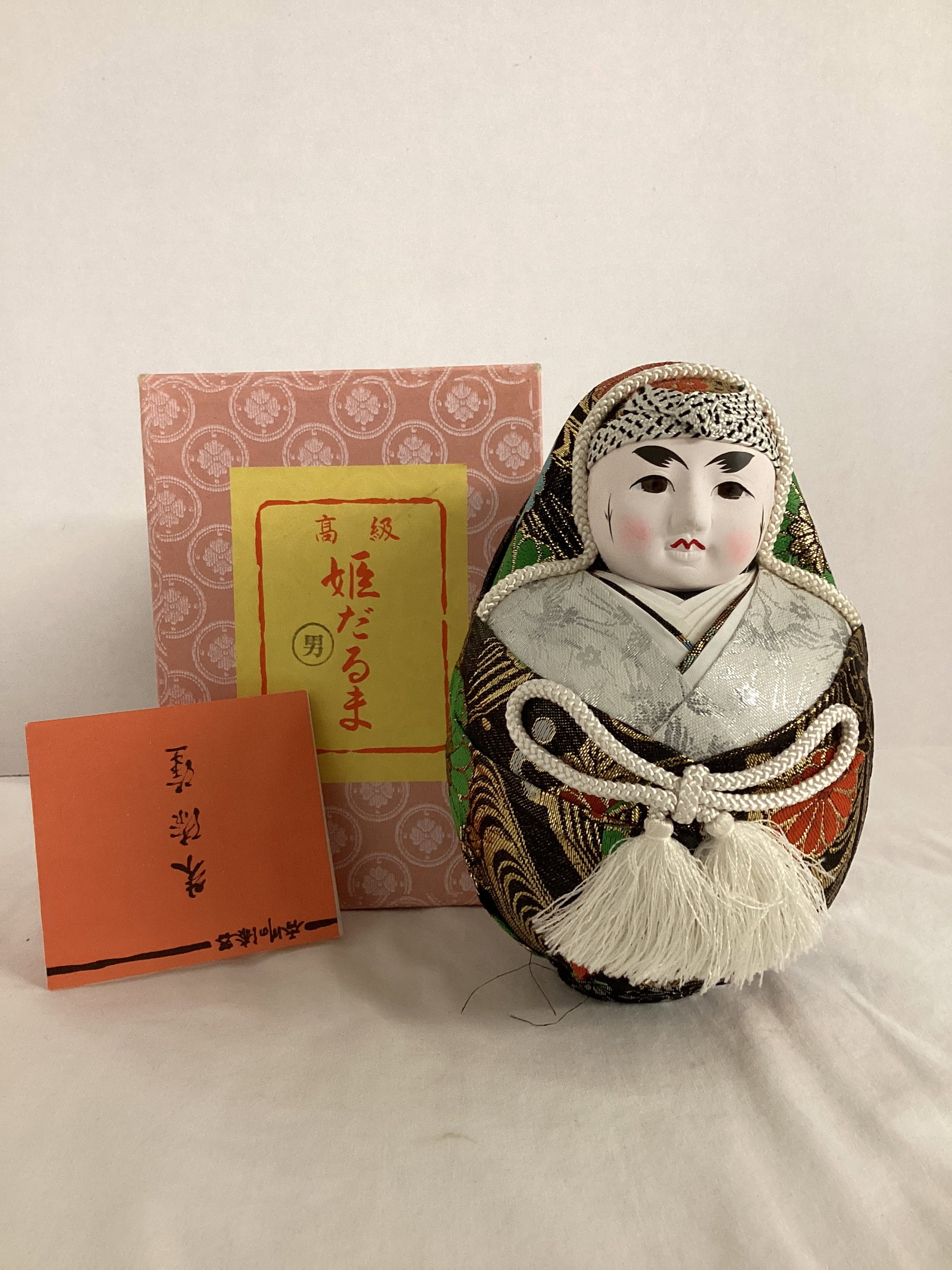 Japanese Hime-Daruma Doll with Box: 7 1/4" h