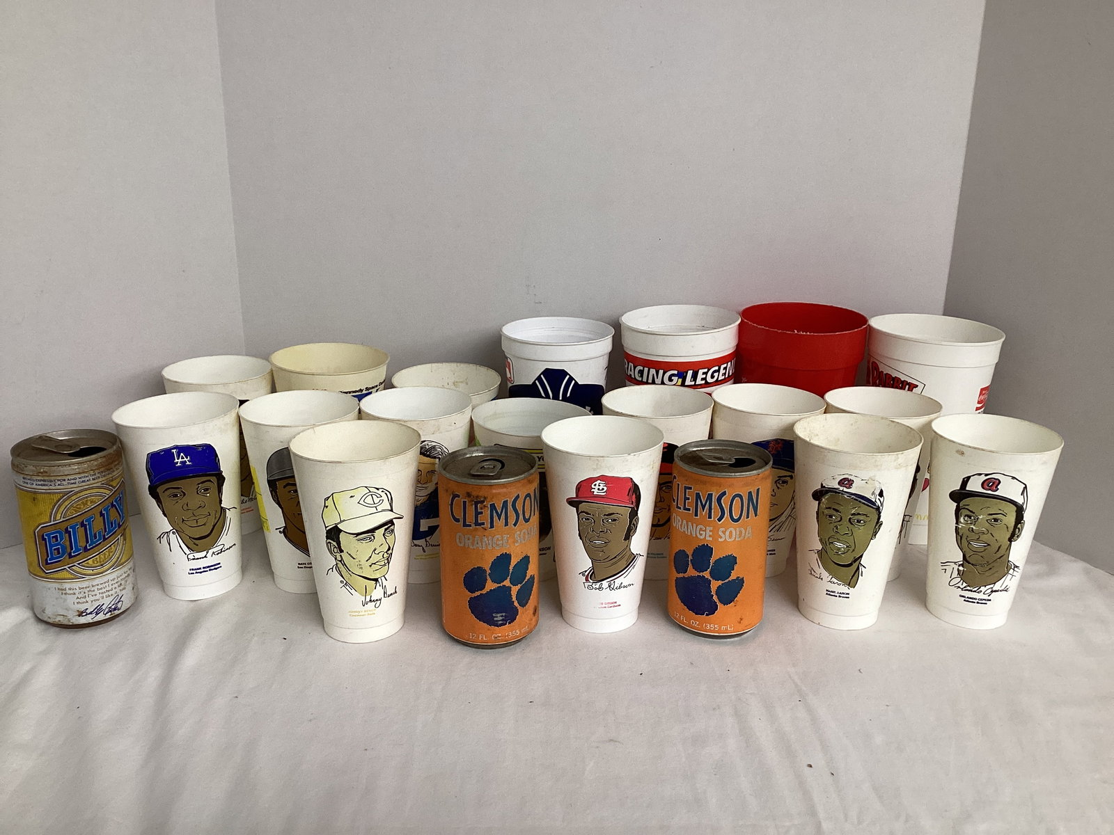 Vintage Collectible Plastic Cups and Cans: Clemson, Baseball, NASCAR, Space Port