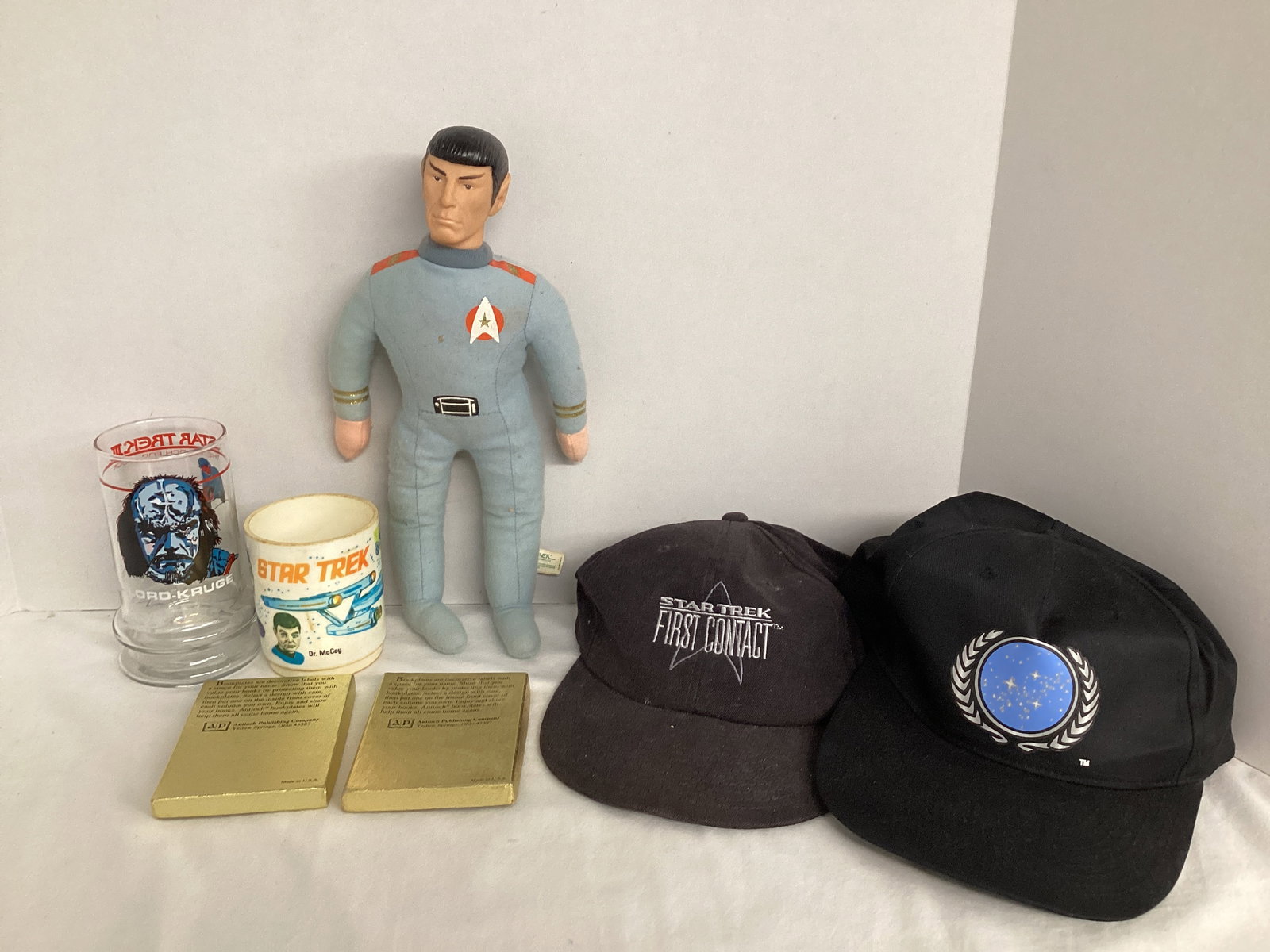 Star Trek Glass, Mug, Spock Plush, Hats, and Bookplates: .