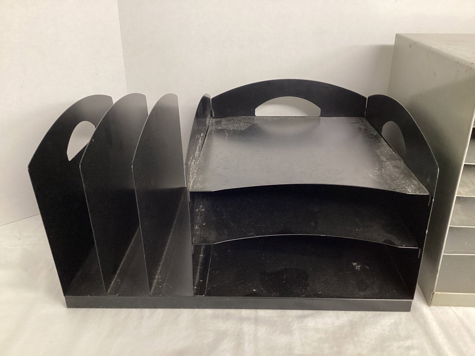 Two Vintage Heavy Metal Desk Organizers - 2