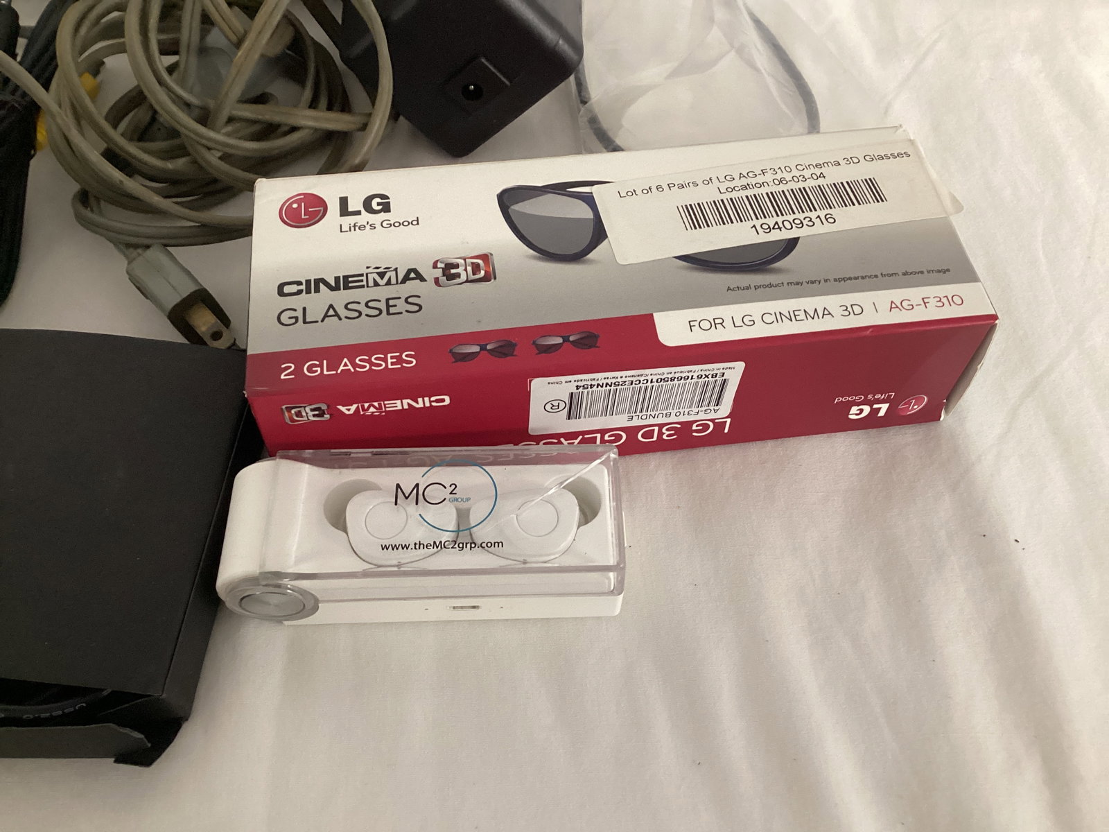 MC2 Earbuds, LG 3D Glasses, Bose Case, Power and Charging Cords - 3