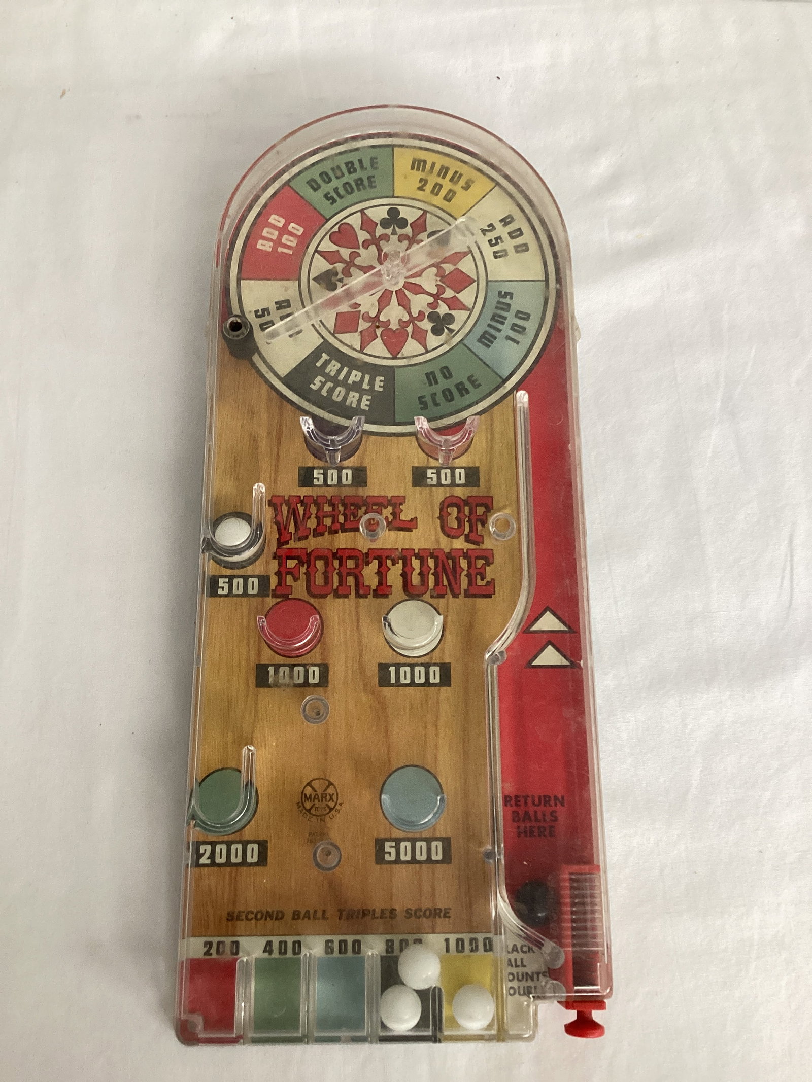Marx Toys Wheel of Fortune Pinball Game: 5 1/2" x 13 1/2"