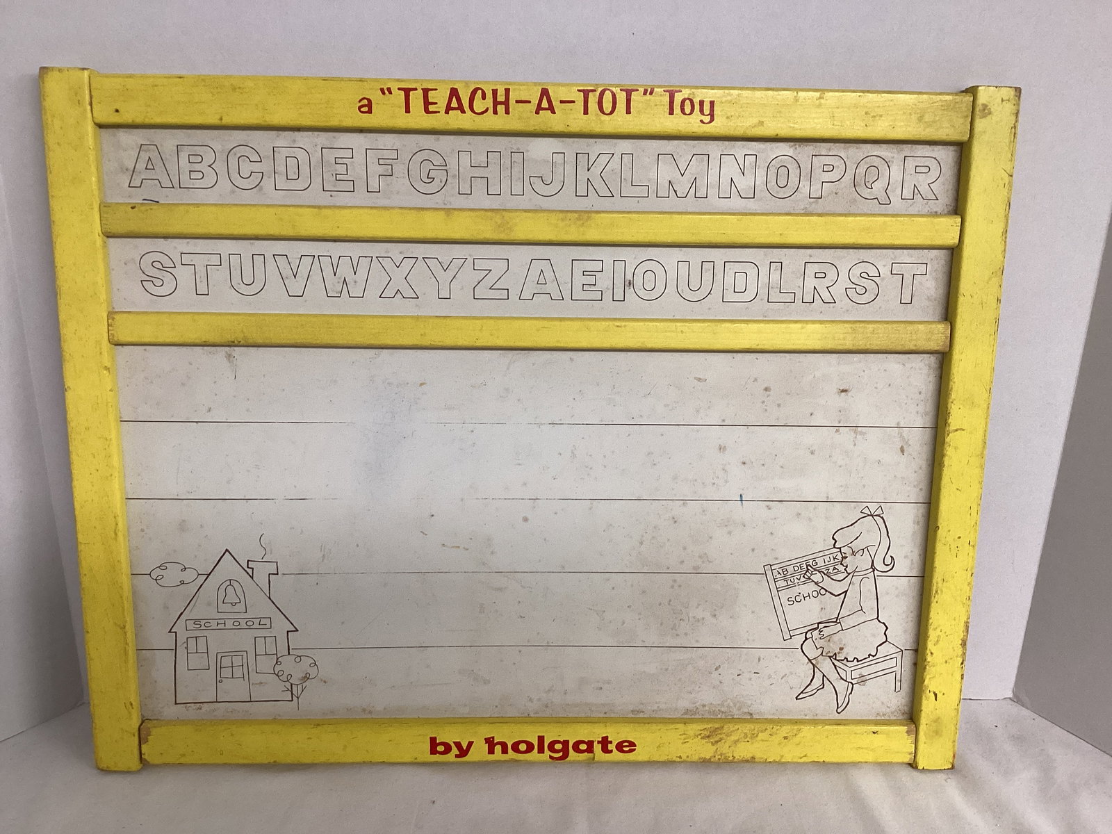 Holgate Teach a Tot Toy Wipe Off Board: metal and wood, some stains, 20" x 15 1/2", shipping unavailable on this lot