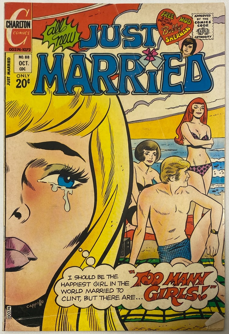 All New Just Married 88 Charlton Comic Book: large tear on cover, 1972, please preview and see all photos for condition