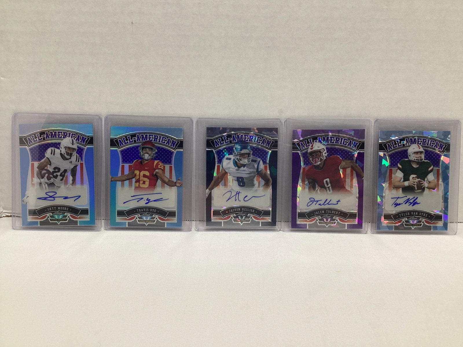 Five Leaf Valiant All American Autographed Football Cards: .