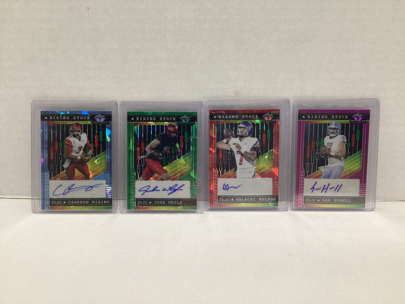 Four Leaf Valiant Rising Stock Autographed Football Cards: .