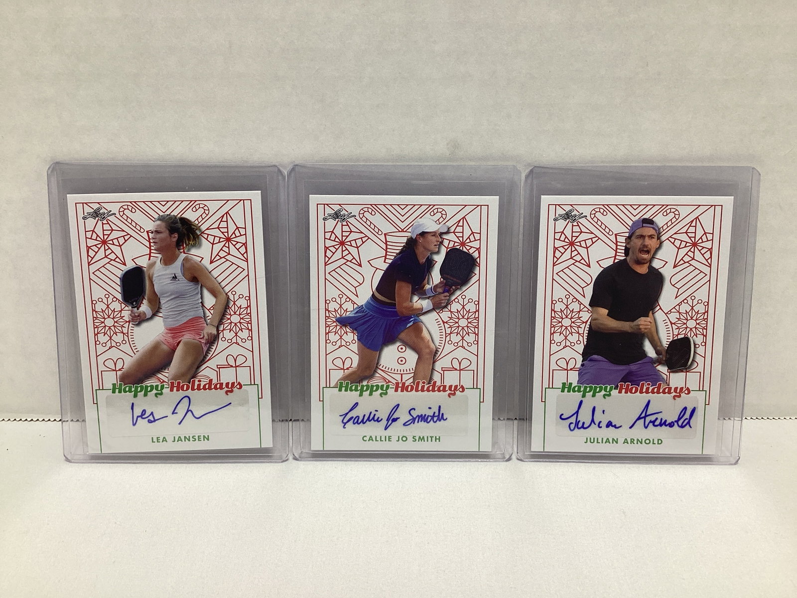 Three Leaf Happy Holidays Autographed Pickleball Cards: .