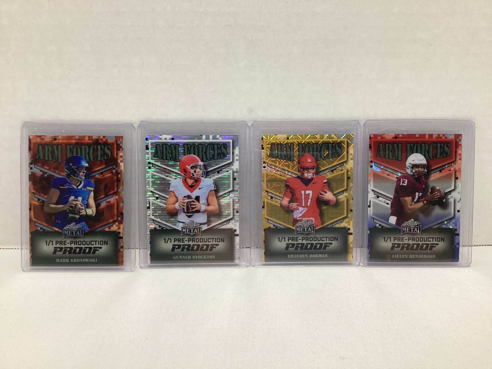 Four Leaf Arm Forces 1/1 Pre Production Football Cards: .