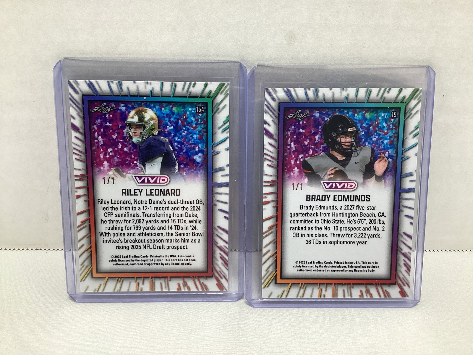 Two Leaf Vivid 1/1 Football Cards - 2