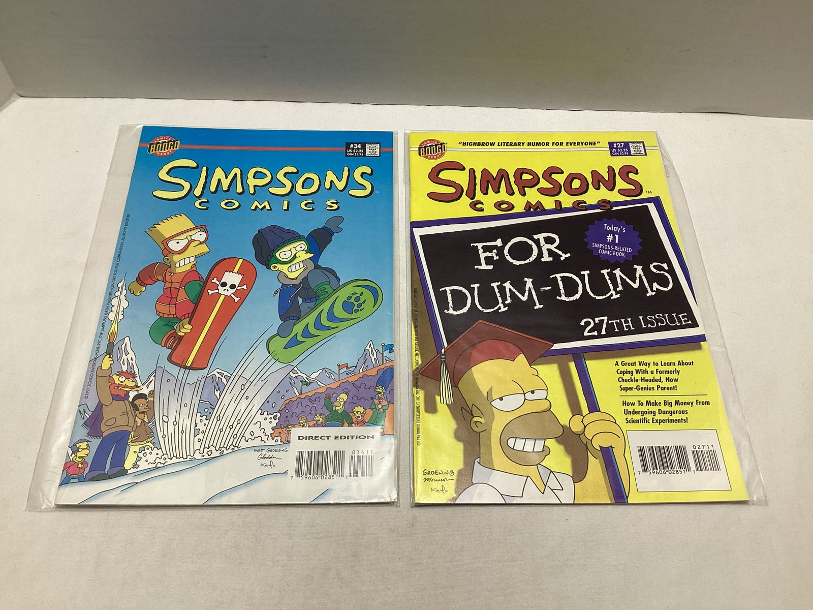Two Simpsons Bongo Comic Books: please preview and see all photos for condition