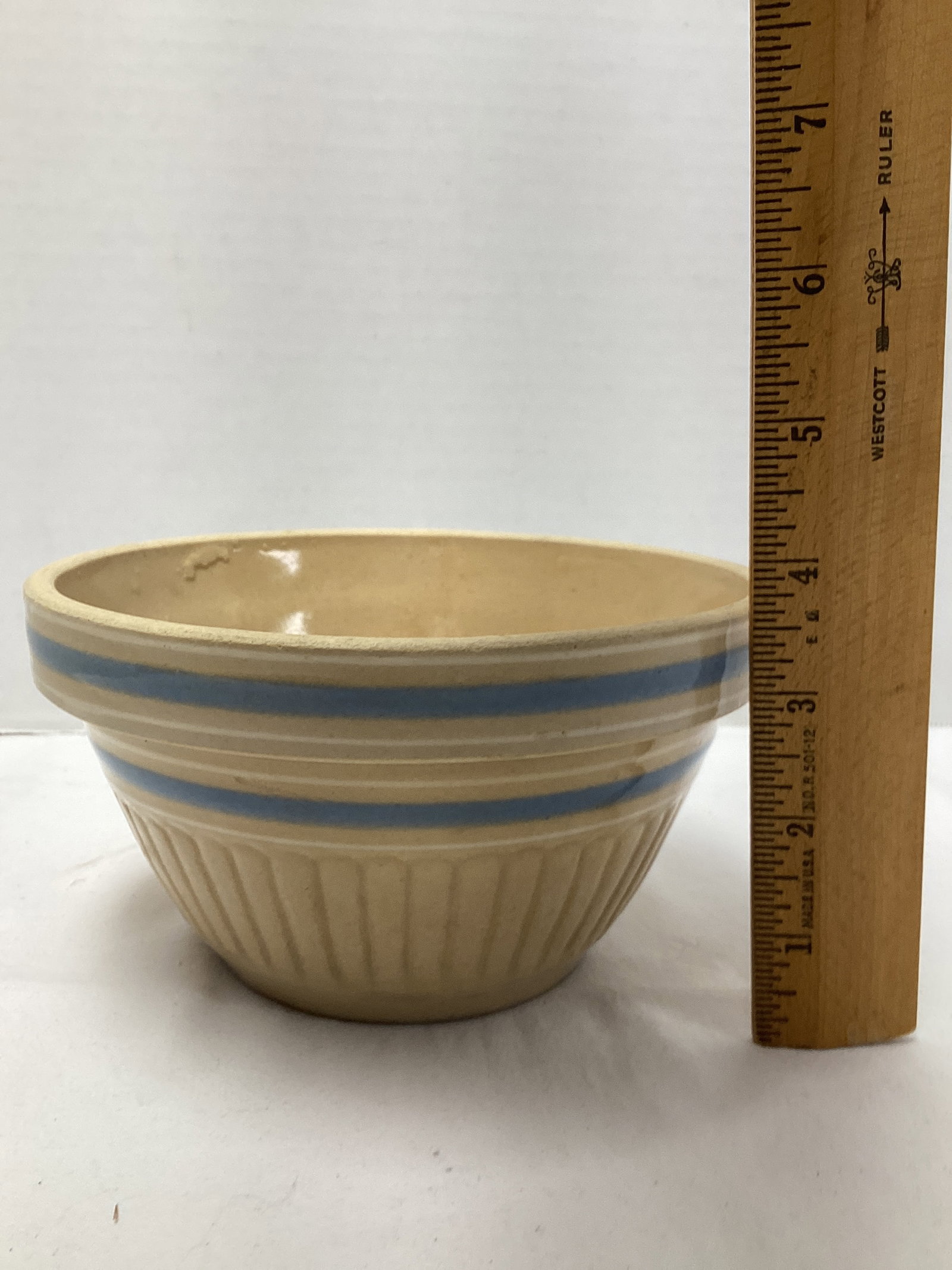 Small Yellowware Blue Striped Bowl - 4