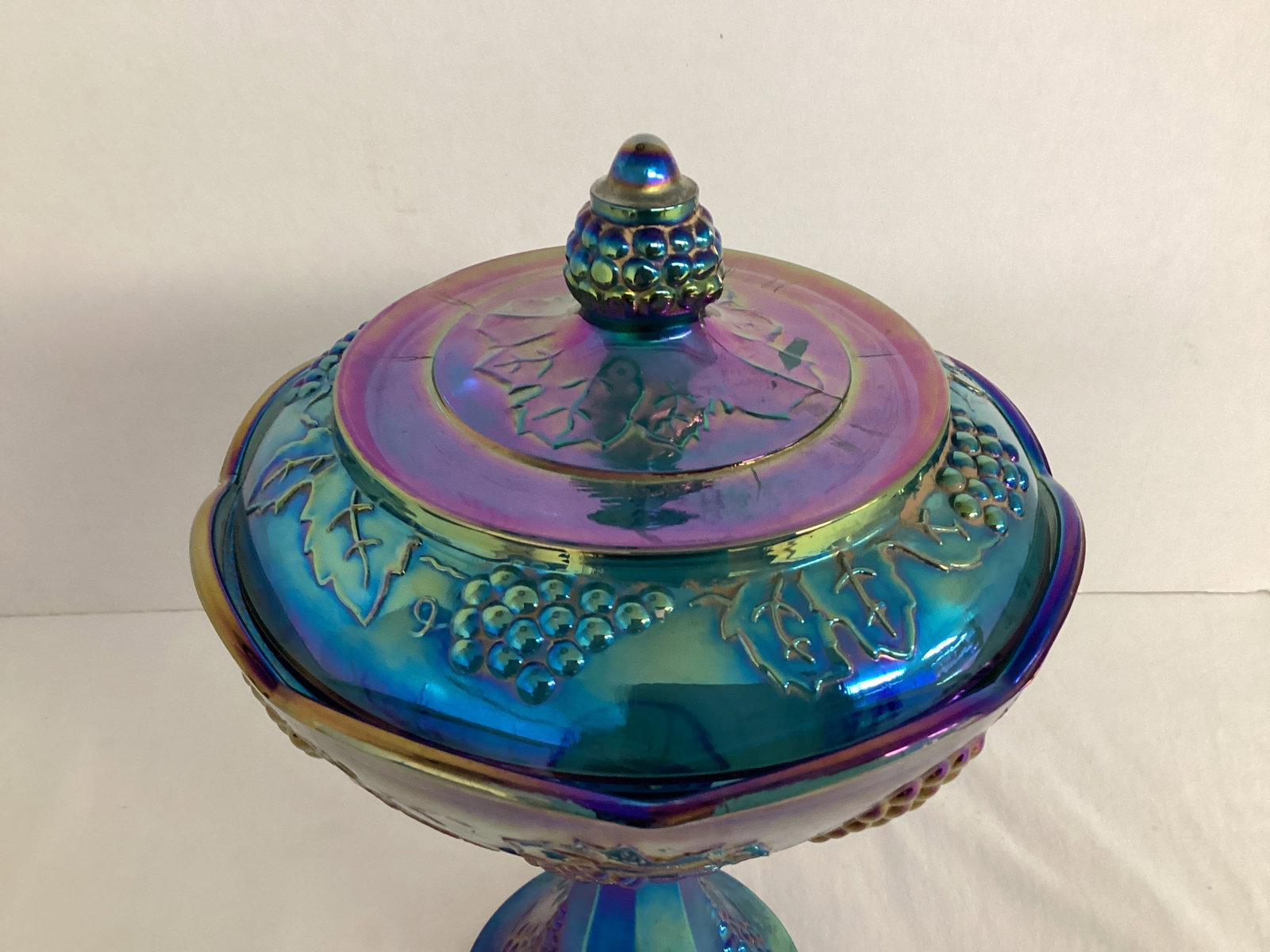 Carnival Glass Pedestal Covered Candy Dish - 2