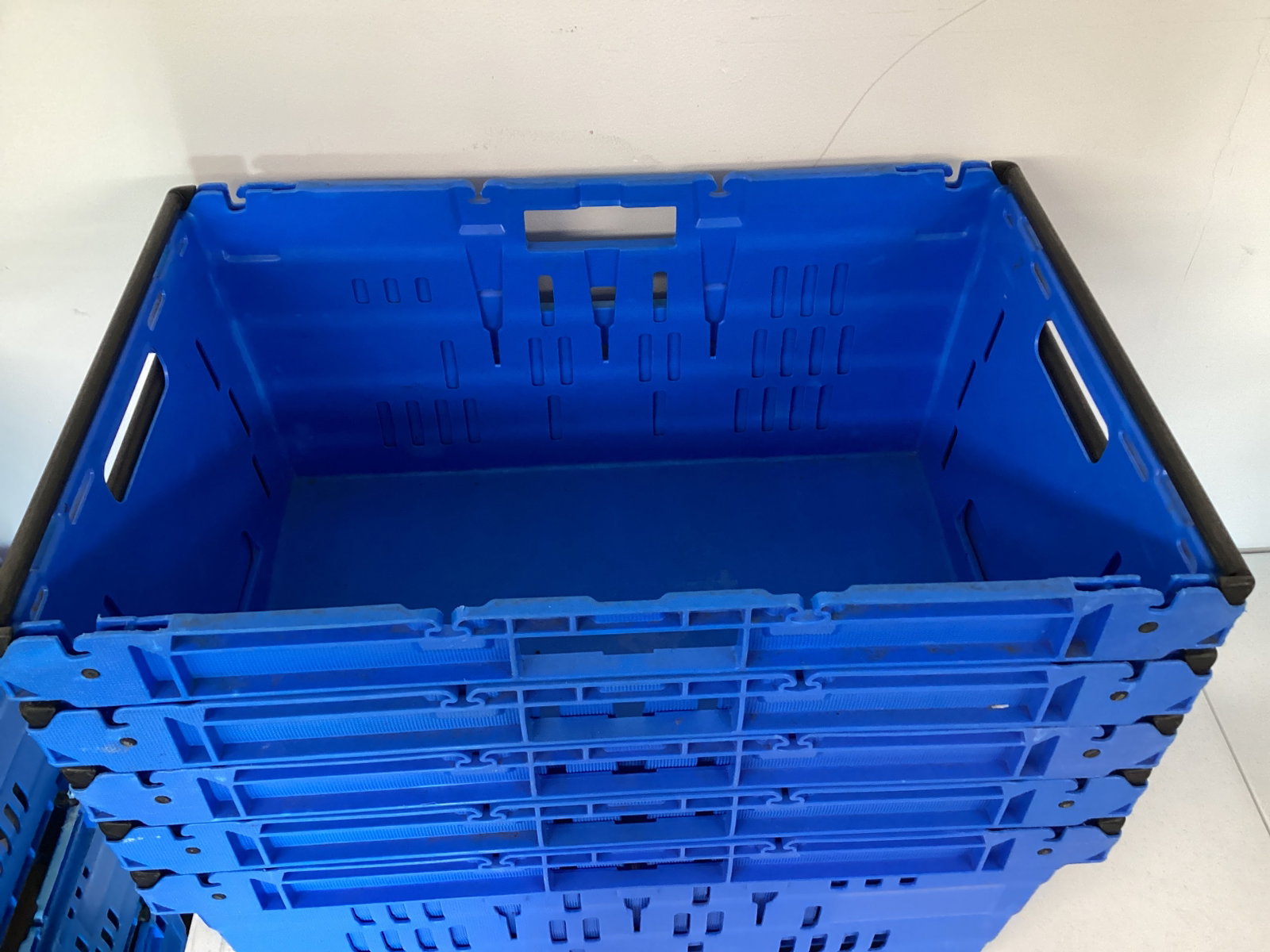 Five Blue Stackable Handled Totes - 2
