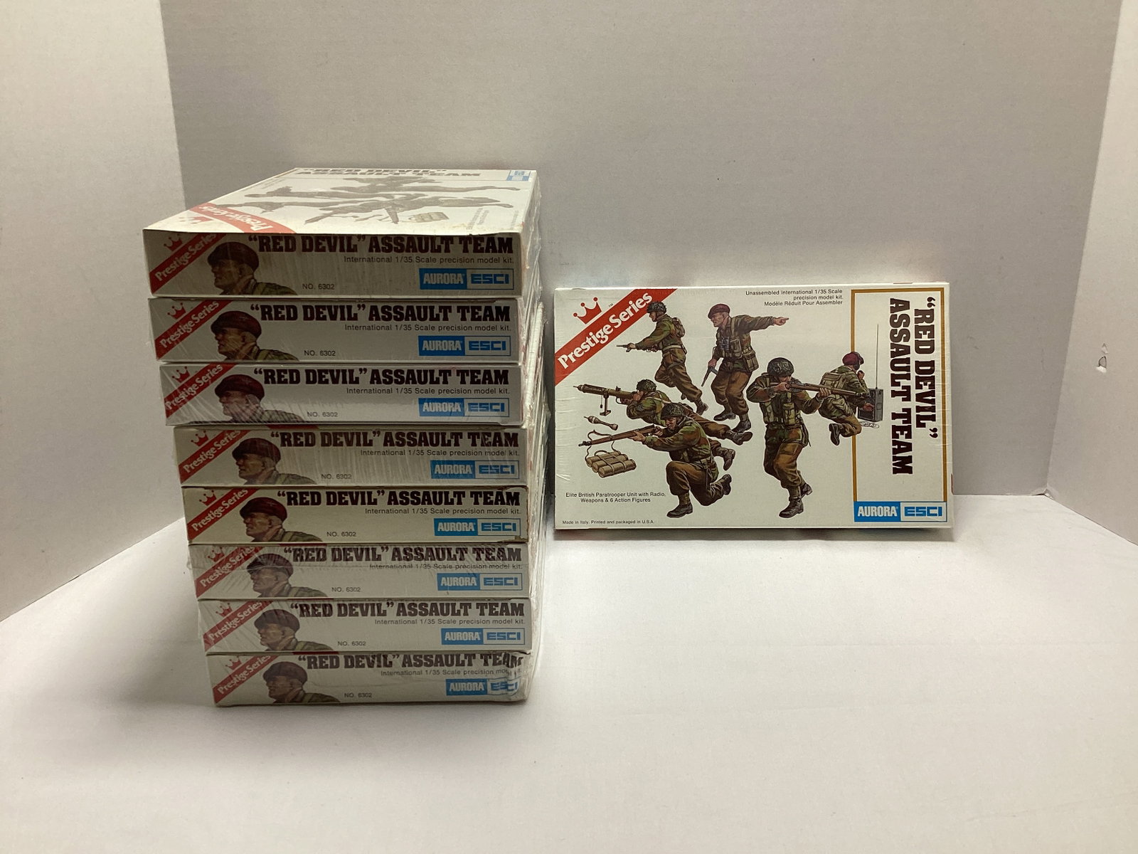 Nine Aurora ESCI Prestige Series Sealed Red Devil Assault Team 6302 Model Kits: British Paratrooper Unit with Accessories, 1:35 scale