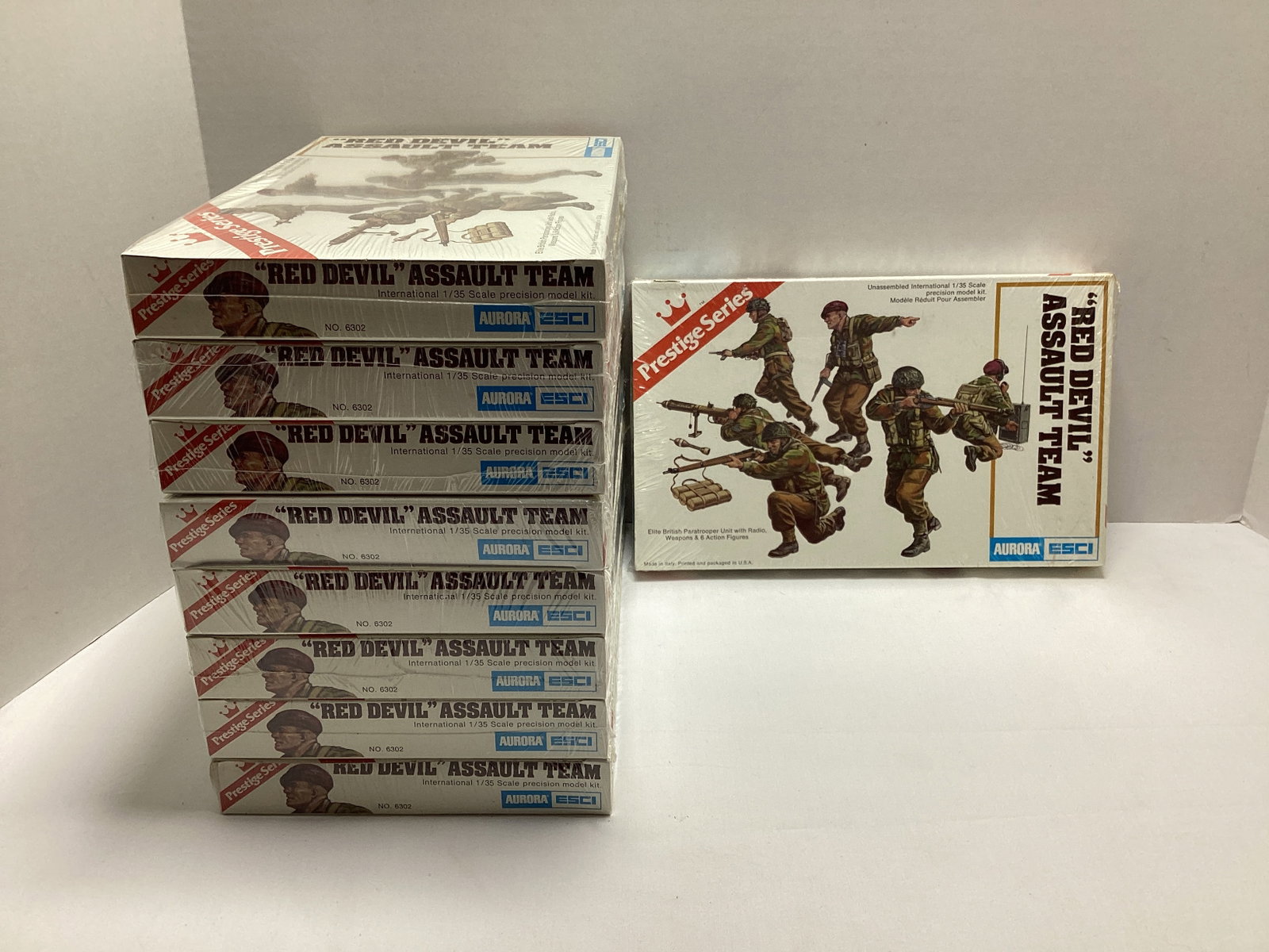 Nine Aurora ESCI Prestige Series Sealed Red Devil Assault Team 6302 Model Kits: British Paratrooper Unit with Accessories, 1:35 scale